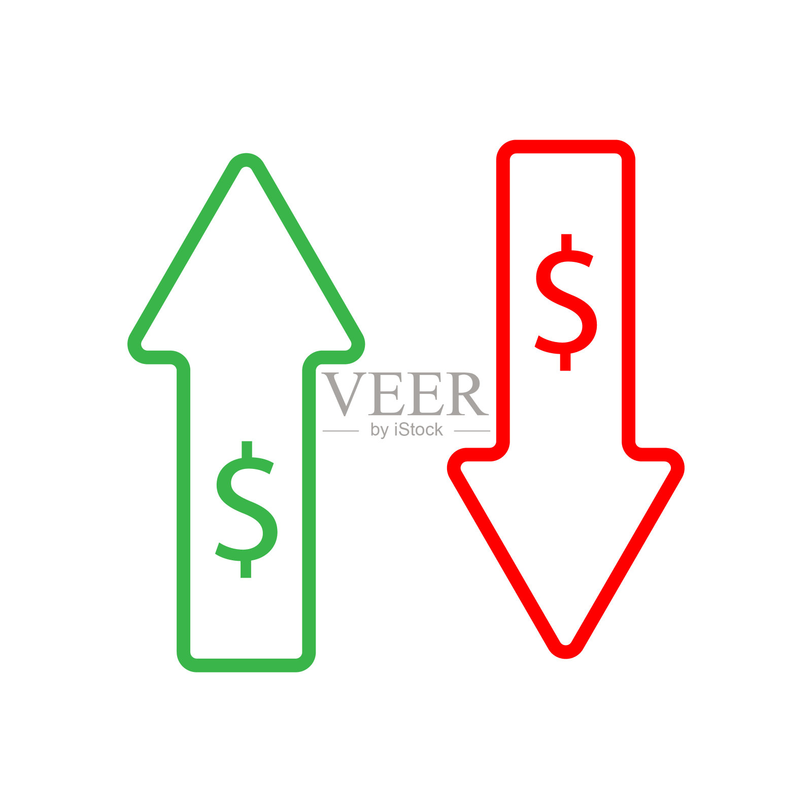 红色和绿色箭头。绿色箭头向上。红色向下箭头。矢量插图。股票的形象。插画图片素材