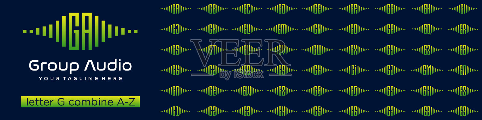 一组由字母G、A到Z和数字1到9组成的音频元素。矢量图插画图片素材