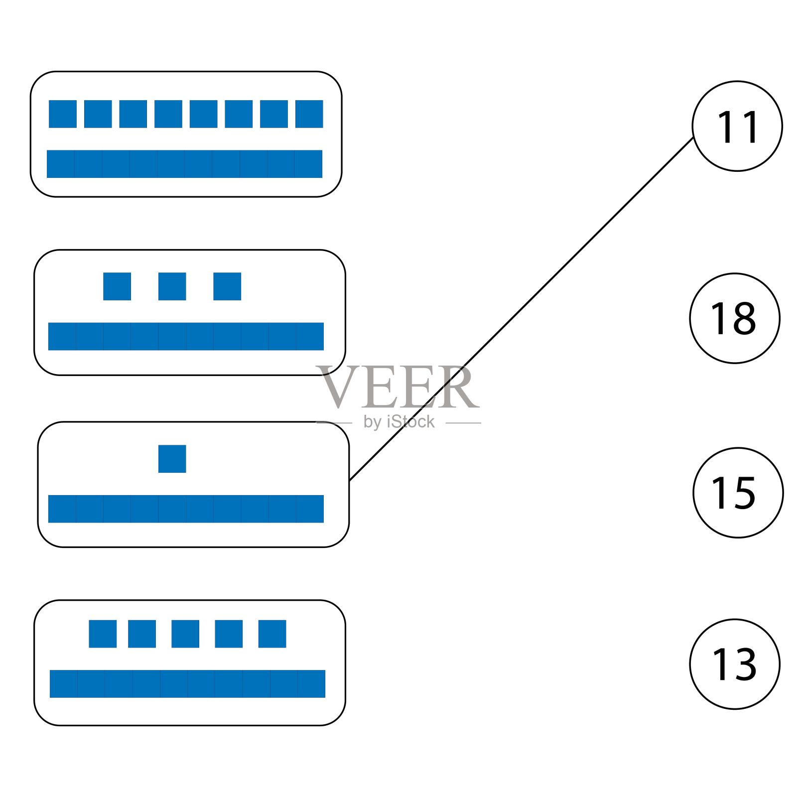 为孩子学习数字。数学中的单位和十。数字从11到19。插画图片素材