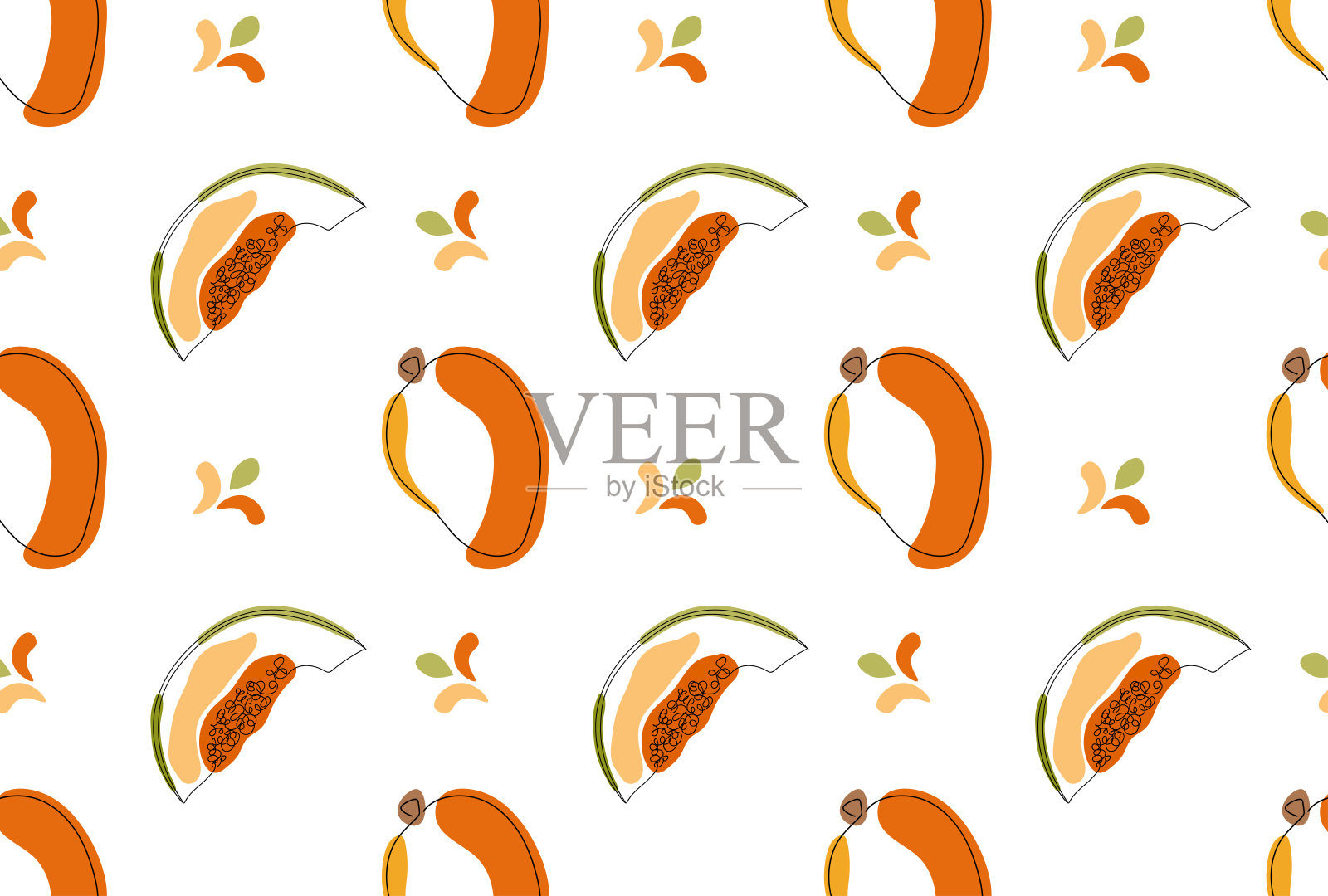 无缝芒果和西瓜图案在白色背景的包装，织物，封面，横幅设计。向量插图在线性风格插画图片素材