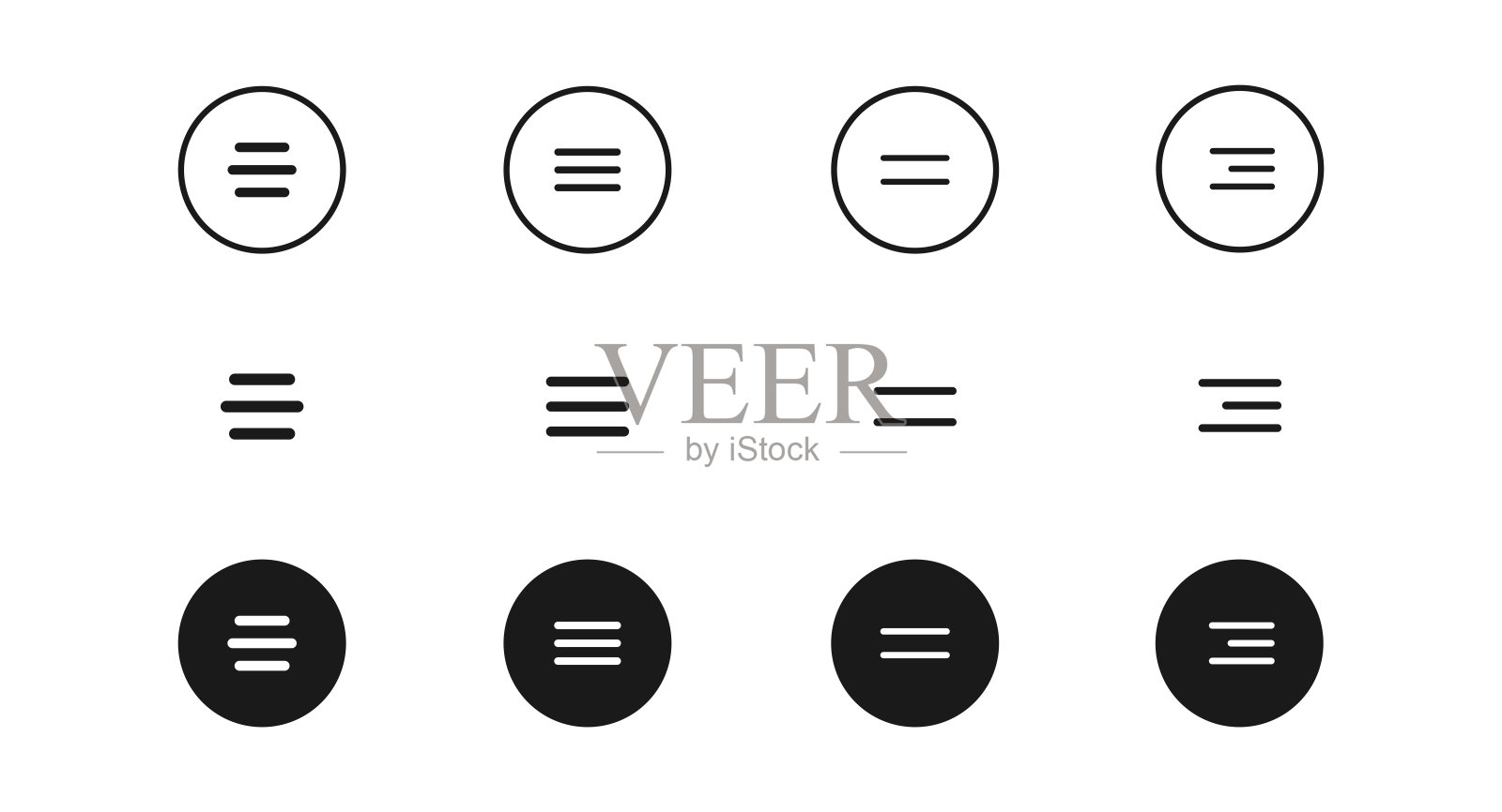 汉堡包菜单按钮矢量图标集。网页或移动应用导航界面简单的线条标志。网站或应用程序创造性的UI设计元素。圈出汉堡菜单的轮廓。插画图片素材