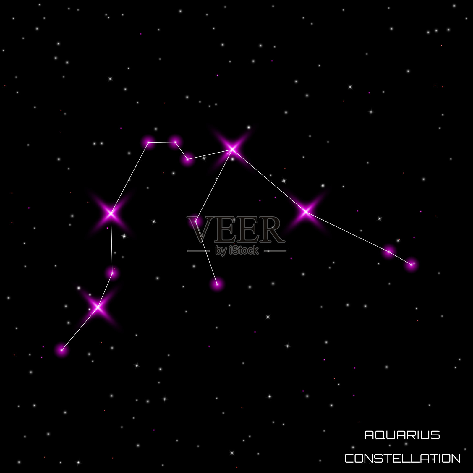 星座。黑色星空中的水瓶座。矢量插图。插画图片素材