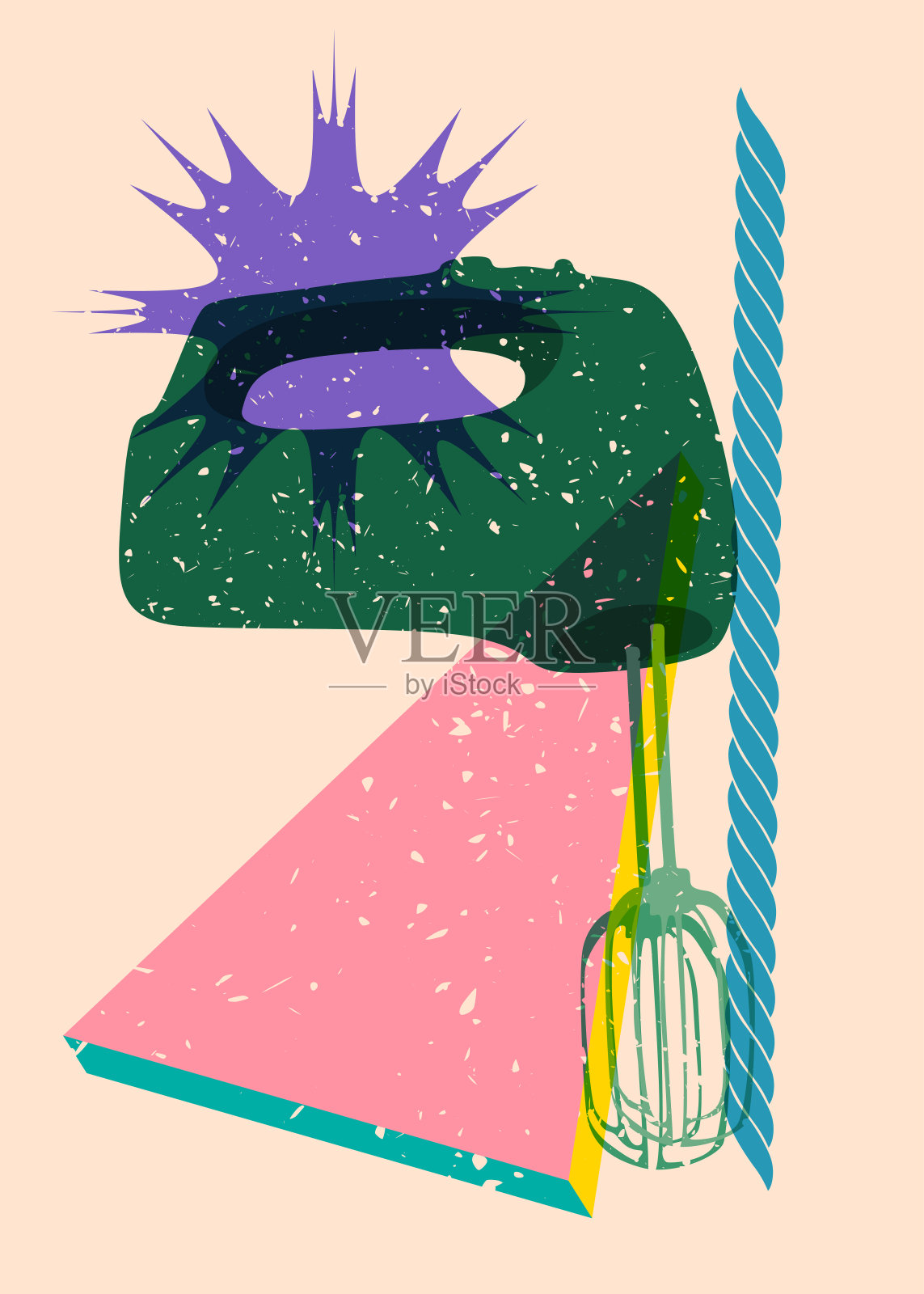 几何形状的Risograph混合器。物体以时尚的riso图形打印纹理风格设计与几何元素。插画图片素材