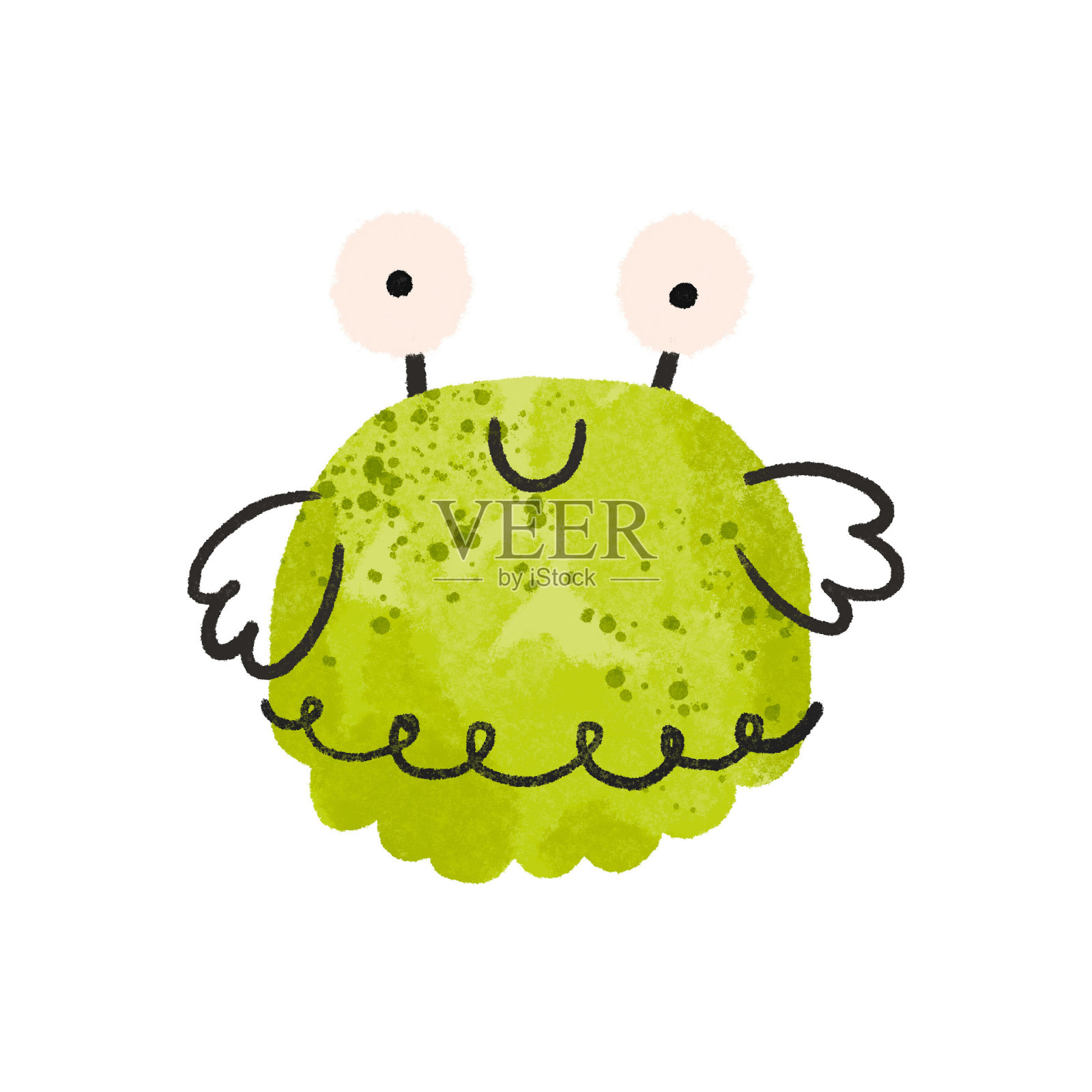 长着翅膀的绿色怪物。万圣节插图。卡通怪物。可爱的婴儿在孤立的背景上有趣的插图插画图片素材