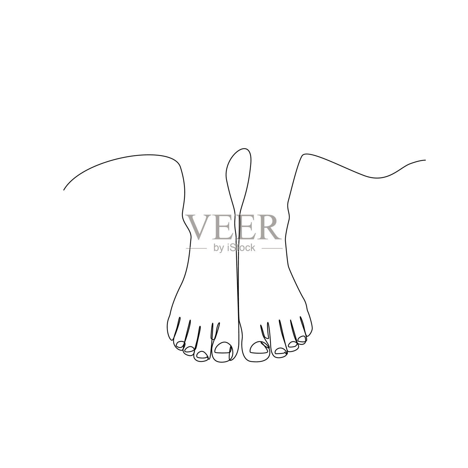 赤脚连续细线，极简的脚画，单线艺术赤脚，单一轮廓画插画图片素材