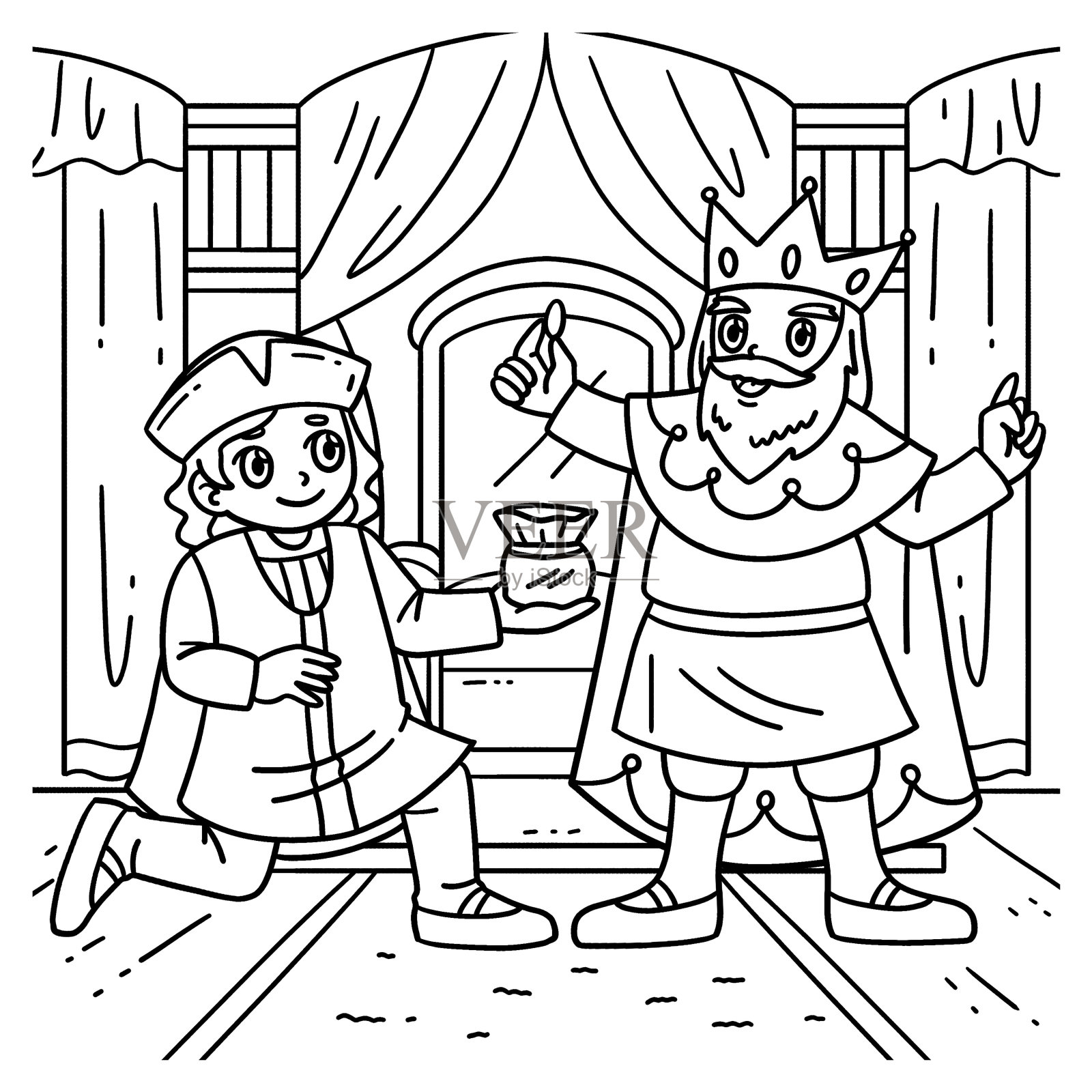 哥伦布日人和国王涂色页插画图片素材