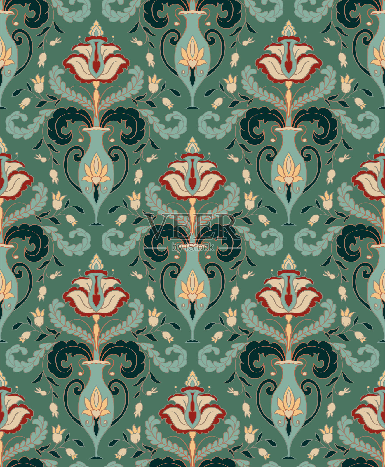 优雅的无缝图案与花朵。插画图片素材