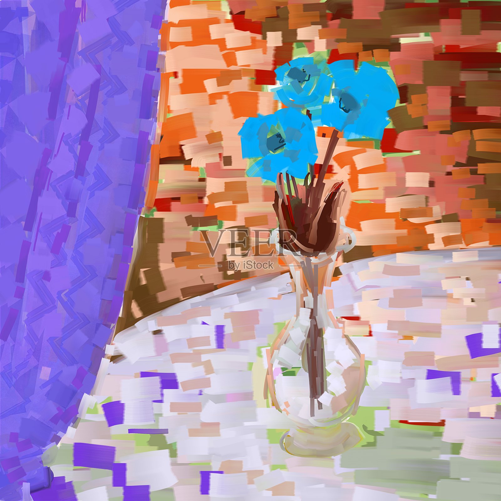 插图的一个程式化的花瓶与花在70年代的风格插画图片素材