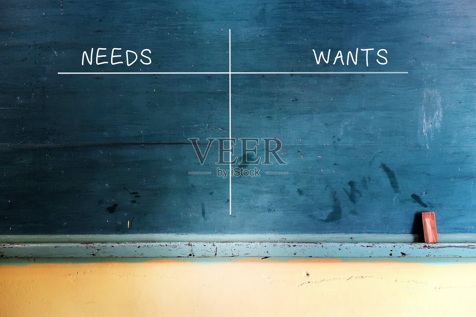 黑板上写着“需要”与“想要”——学习那些对生存和幸福至关重要的东西与那些提高生活质量但不是必不可少的东西之间的区别照片摄影图片