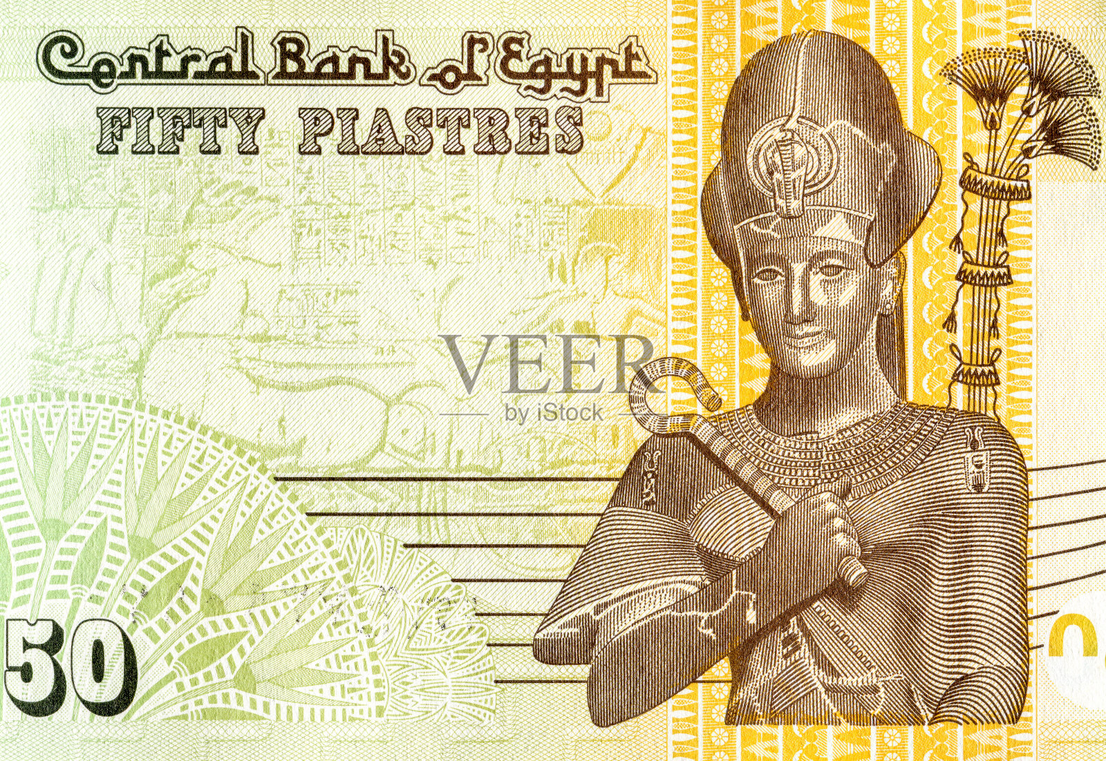 拉美西斯二世印在埃及50比索纸币上。古埃及最伟大最强大的法老照片摄影图片