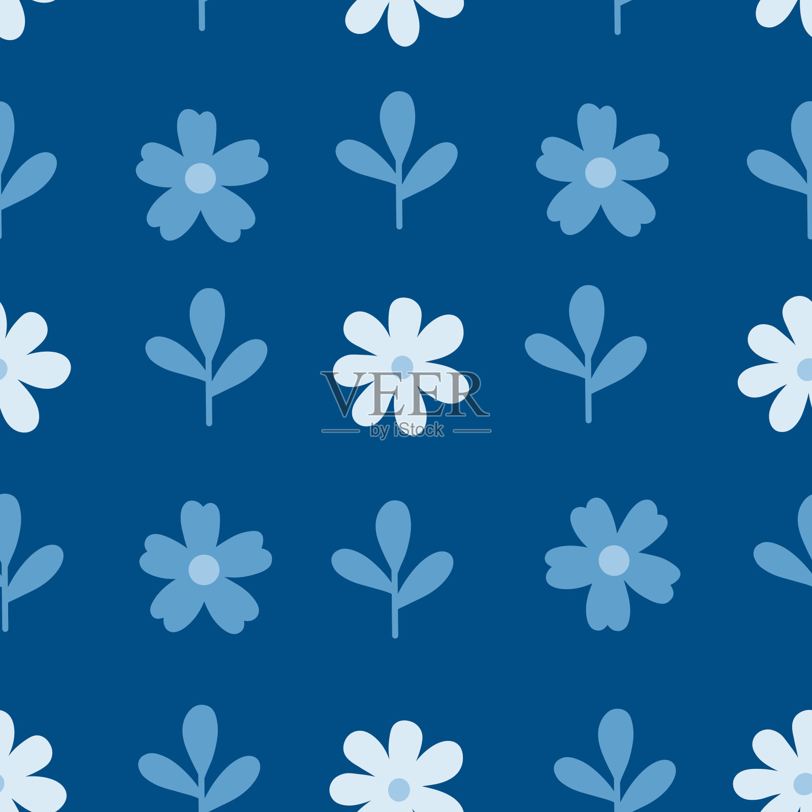 蓝花无缝花纹插画图片素材