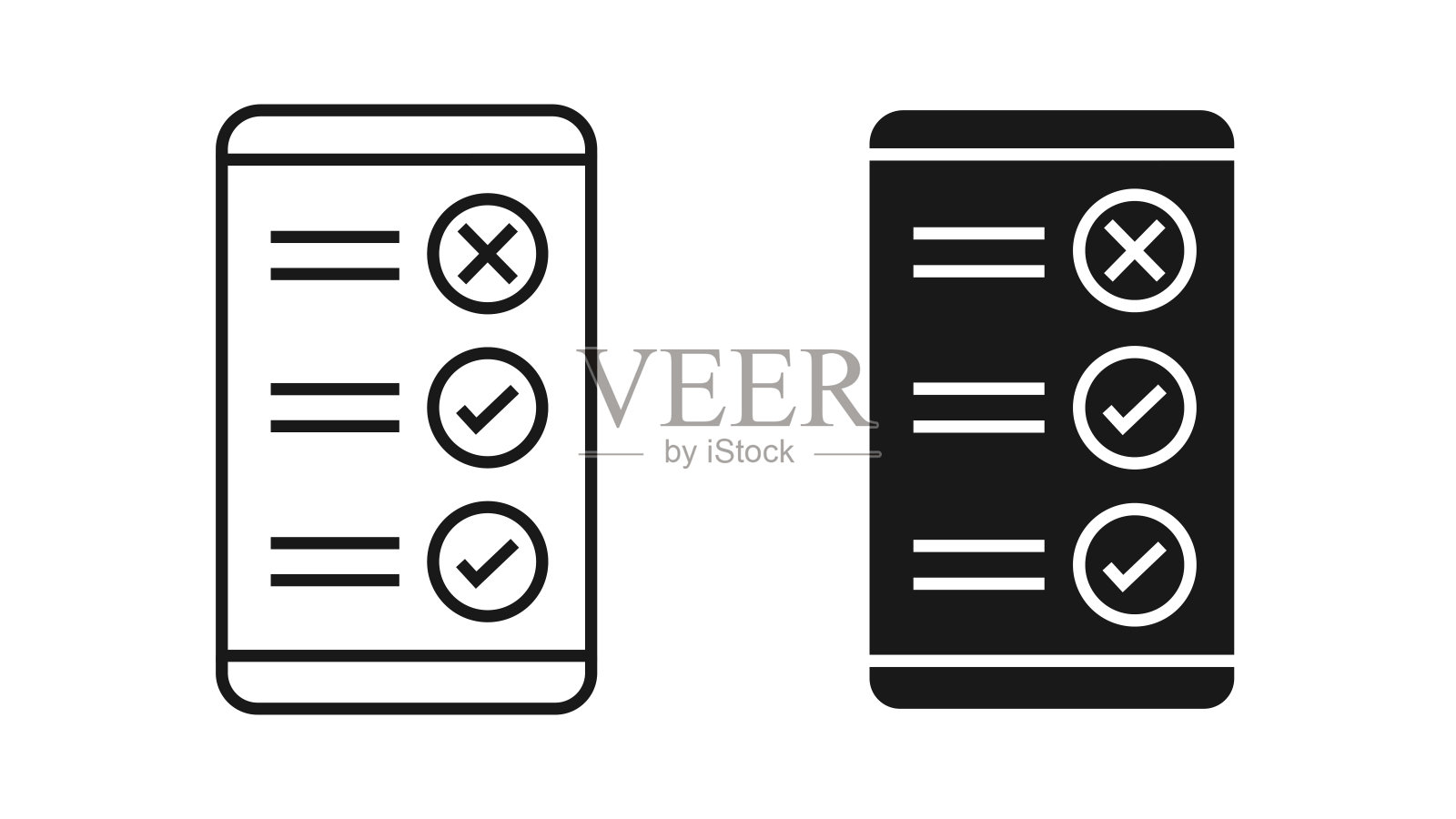 QCM移动图标设计与移动设备和测验元素插画图片素材