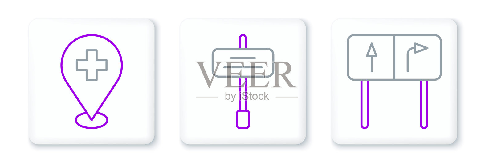 设置线道路交通标志，医疗位置与十字和图标。向量插画图片素材