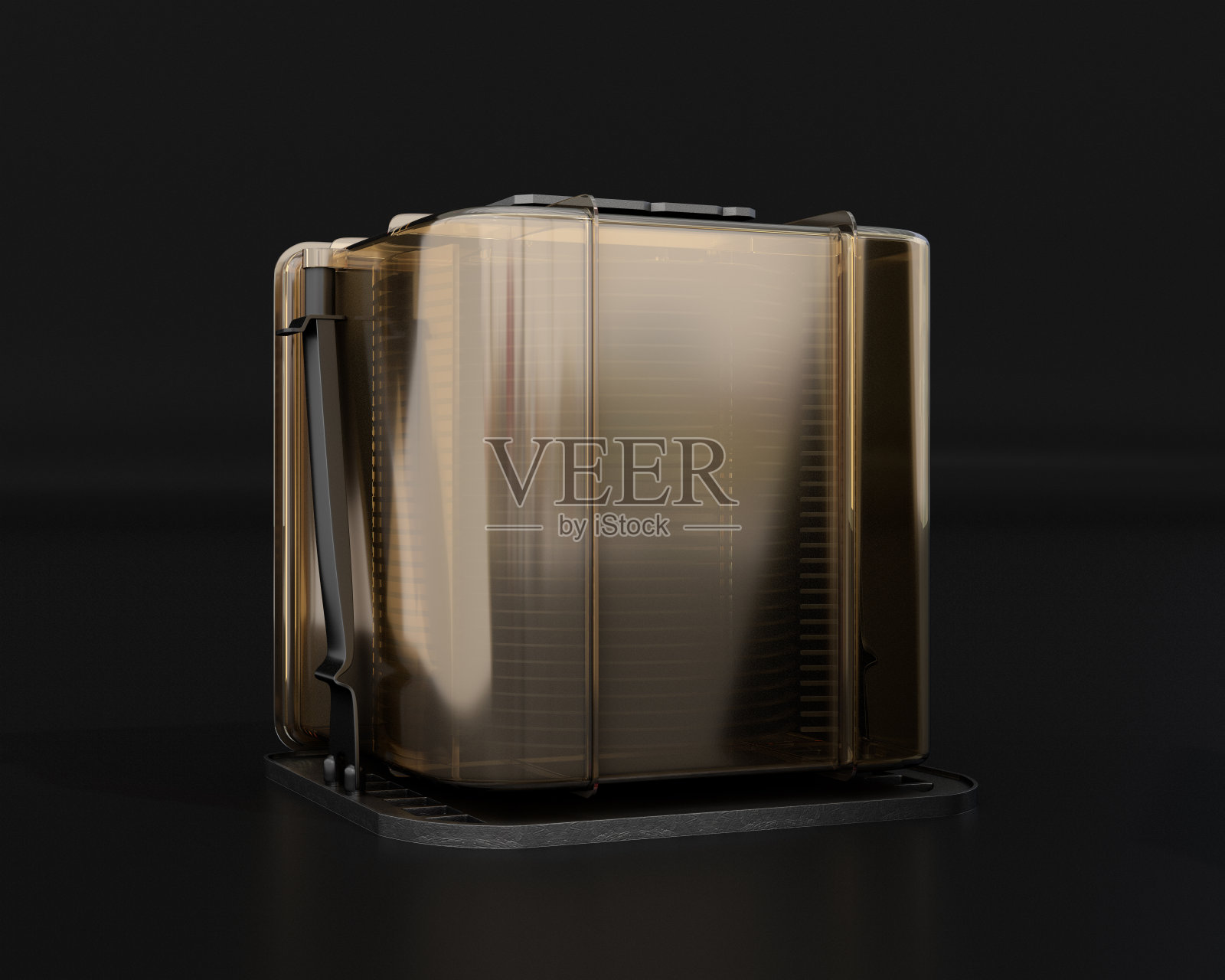 在黑色背景上隔离晶圆盘的半导体Foup载波照片摄影图片