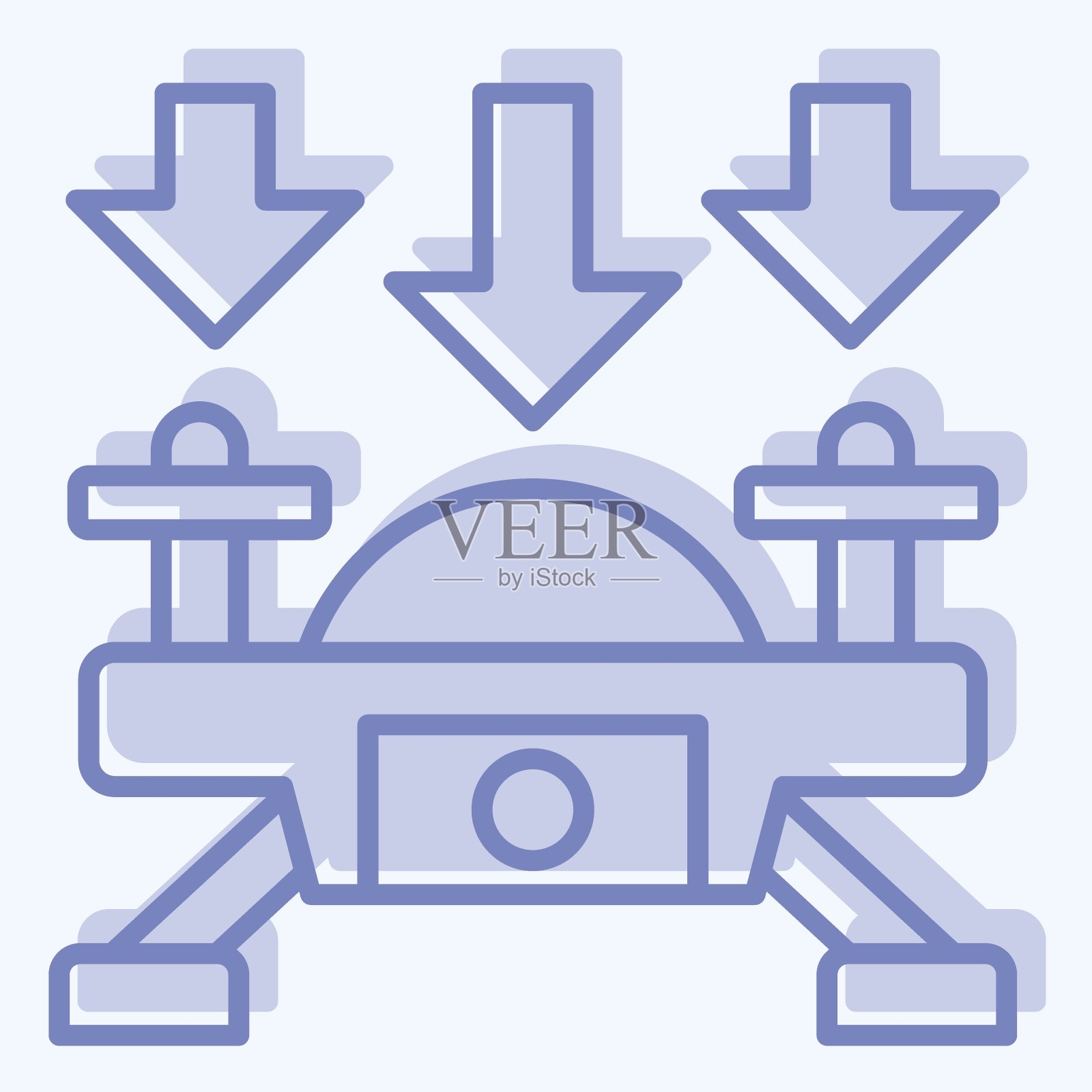 图标向下飞。与无人机符号有关。双音风格。简单的设计说明插画图片素材