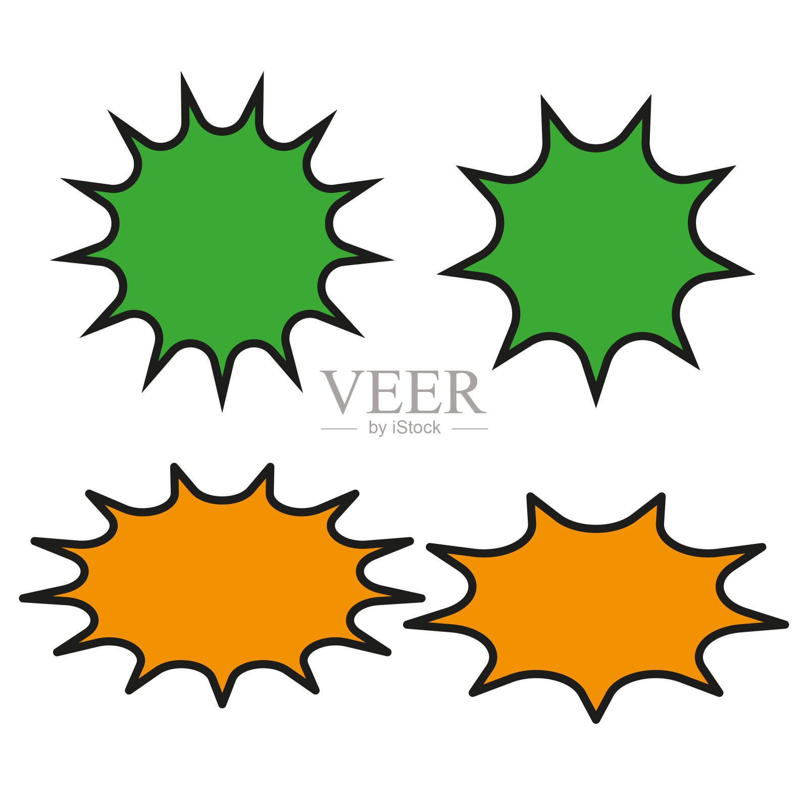 彩色星爆演讲泡沫集。漫画风格的对话图标。明亮的对话符号。矢量插图。每股收益10。插画图片素材