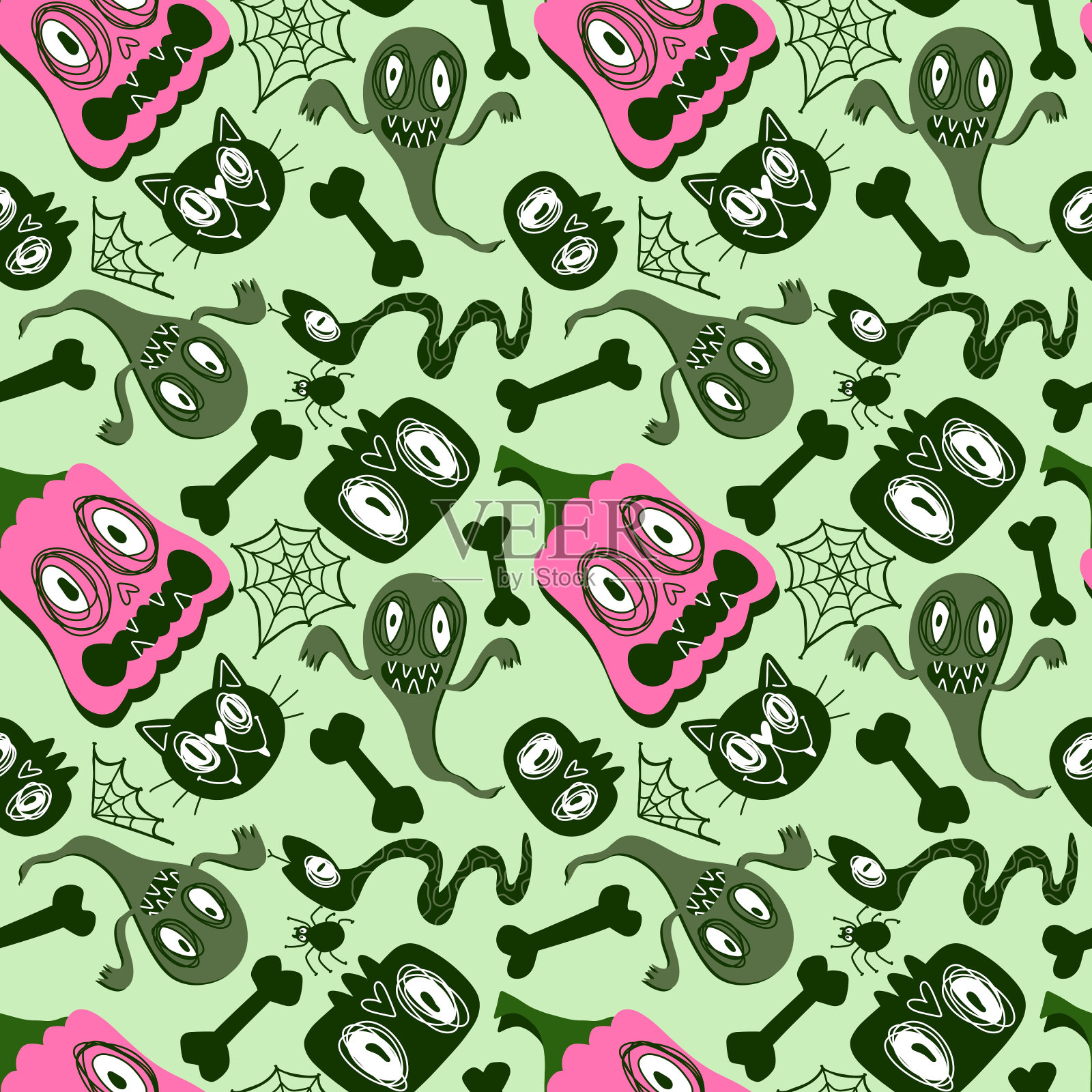 万圣节无缝南瓜图案用于织物和纺织品及包装插画图片素材