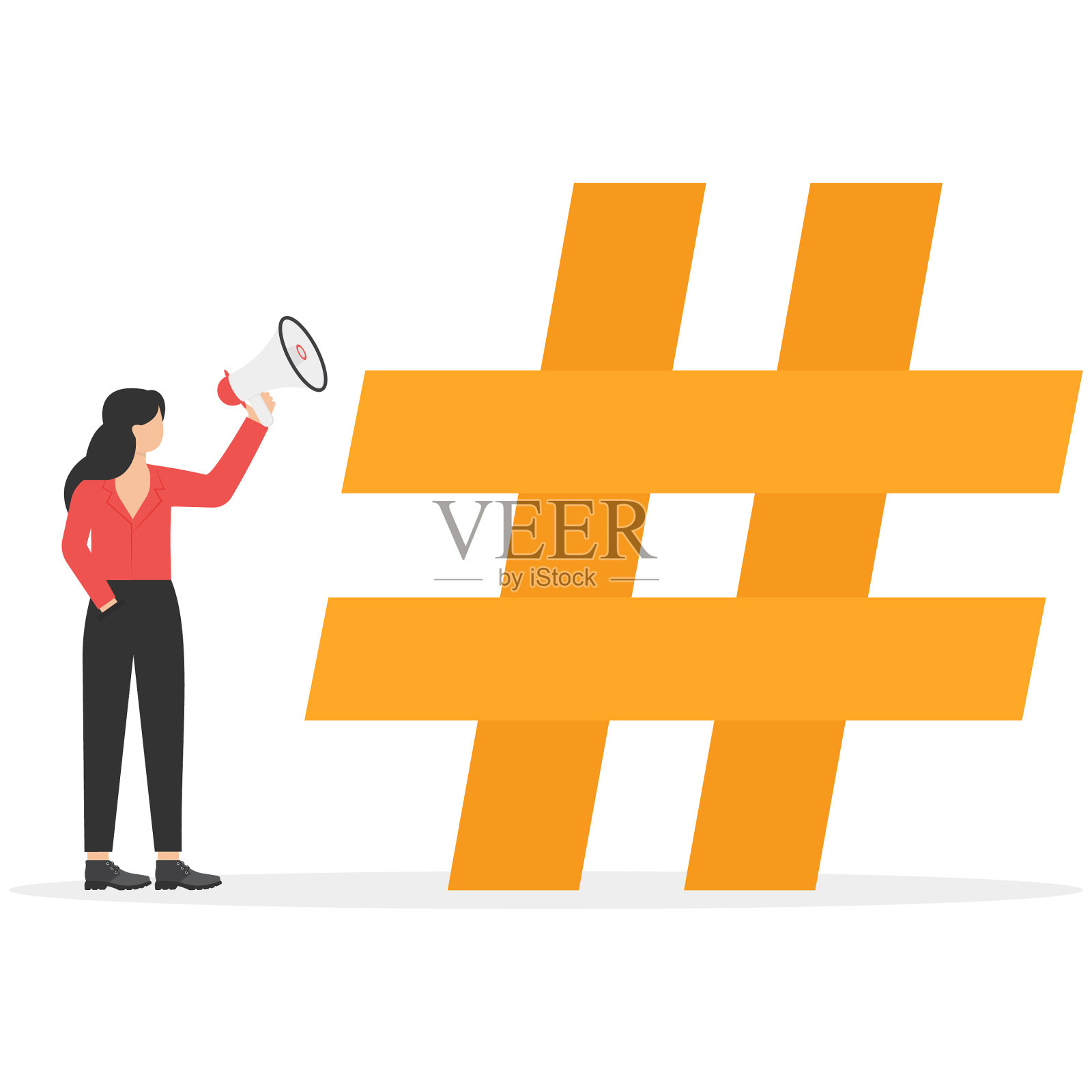 一群拥有标签图标的人——社交媒体营销概念插画图片素材