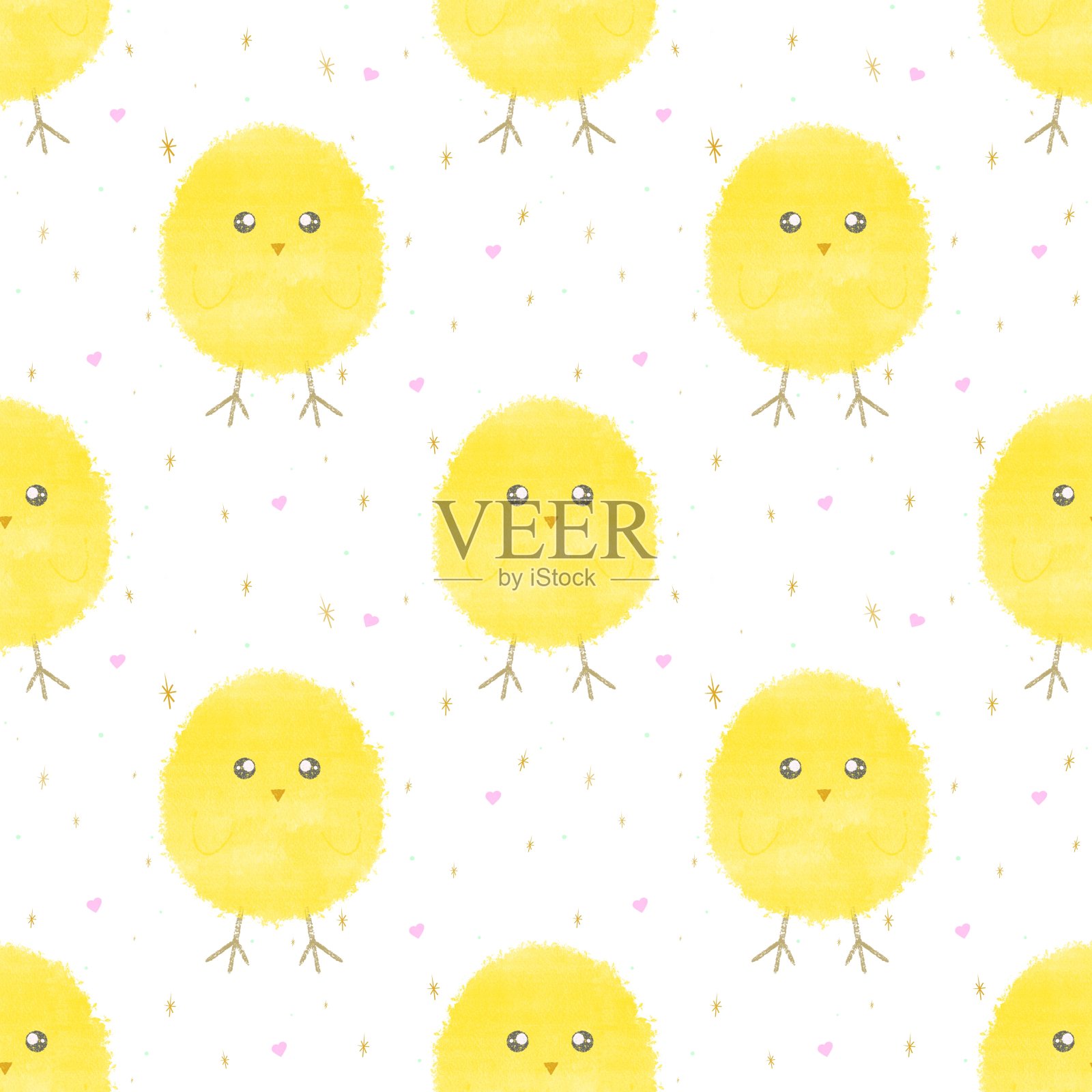 快乐的复活节鸡图案在一个白色的背景插画图片素材