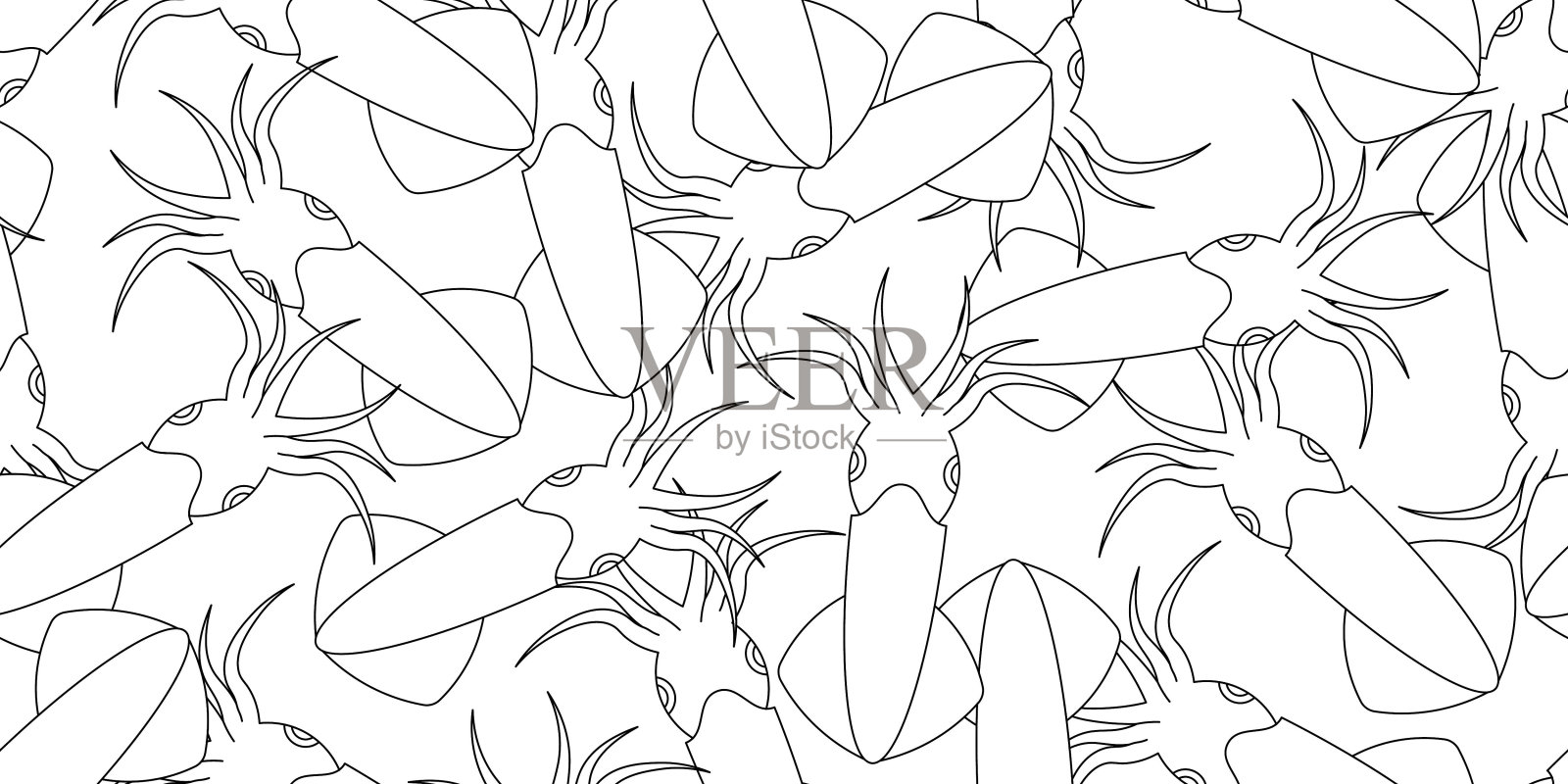 黑白乌贼无缝花纹插画图片素材