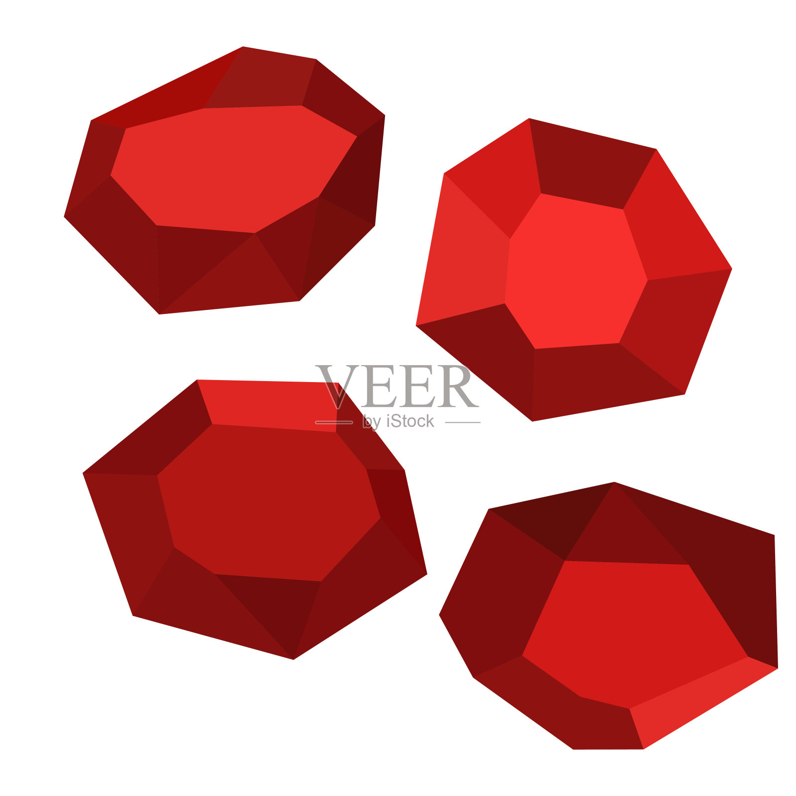 卡通的石头。岩石等距设定。红色的巨石，天然的建筑砌块形状，墙石。三维平面孤立插图。向量集合插画图片素材