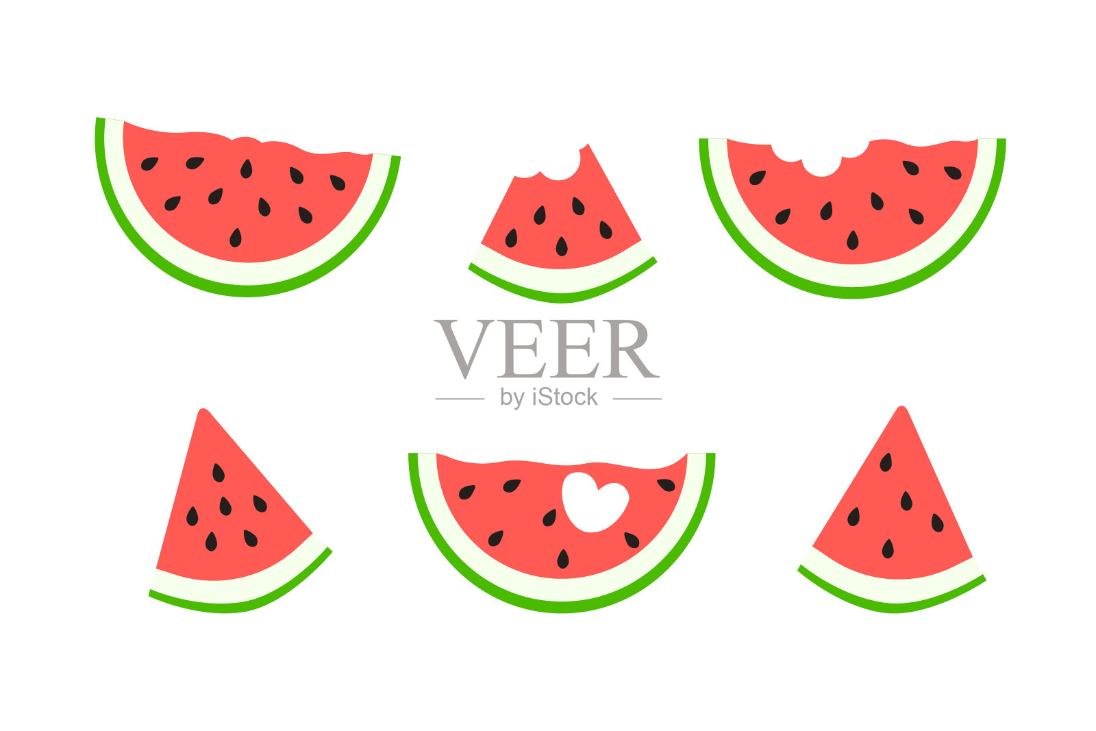 一组图标的切片成熟西瓜片在一个扁平的风格。向量插画图片素材