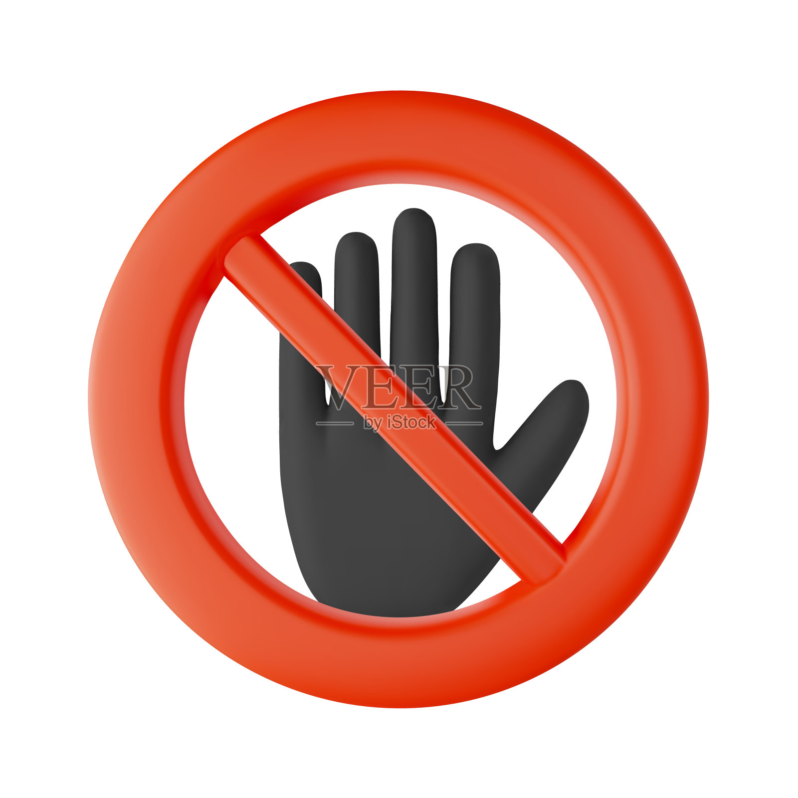 手挡，交叉红圈和黑掌禁止道路停车标志三维矢量图标，禁止警告谨慎插画图片素材