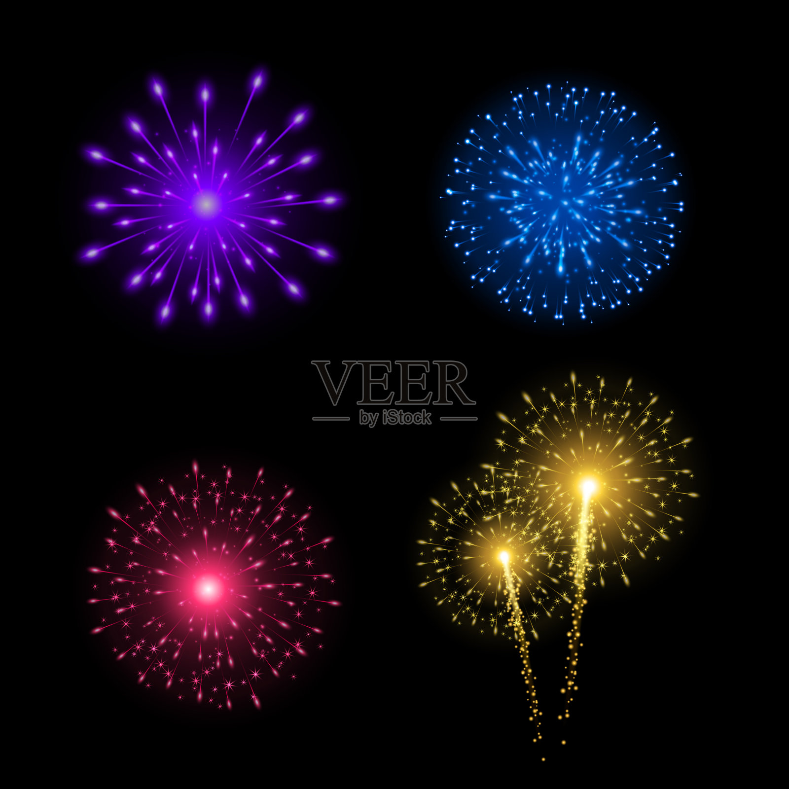 烟花爆炸孤立的黑暗背景插画图片素材