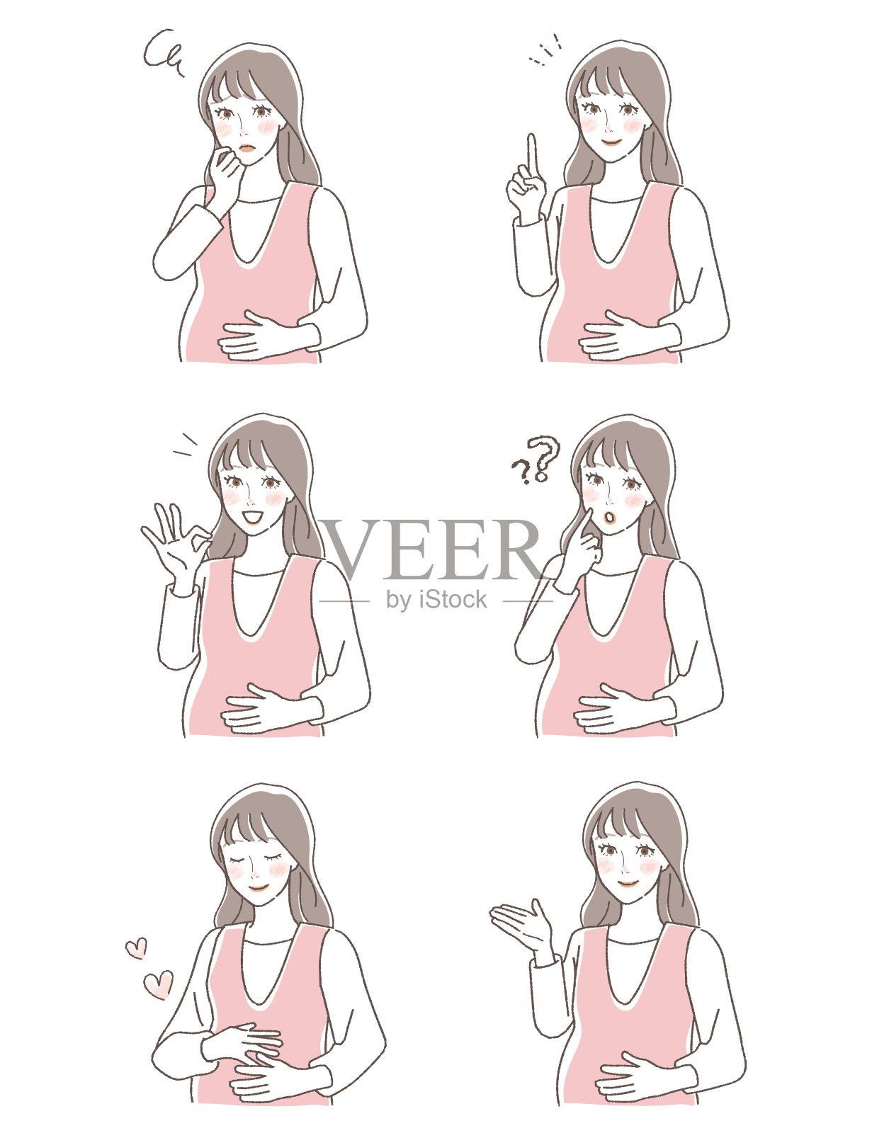 孕妇面部表情变异集。插画图片素材