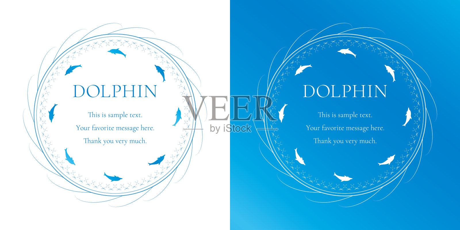 一套夏季装饰框架与海豚的主题。插画图片素材