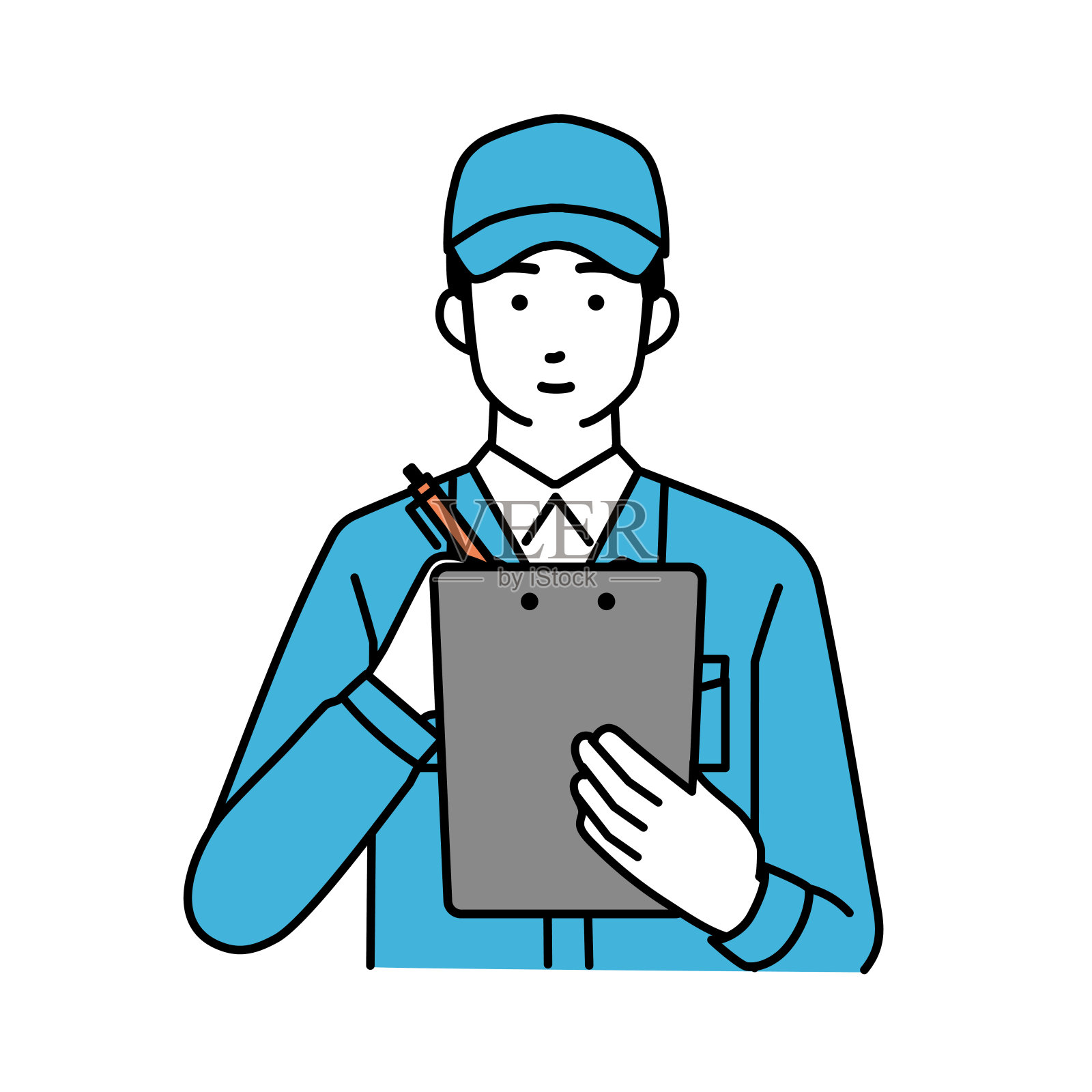 一个简单的插图，一个男快递员穿着工作服插画图片素材