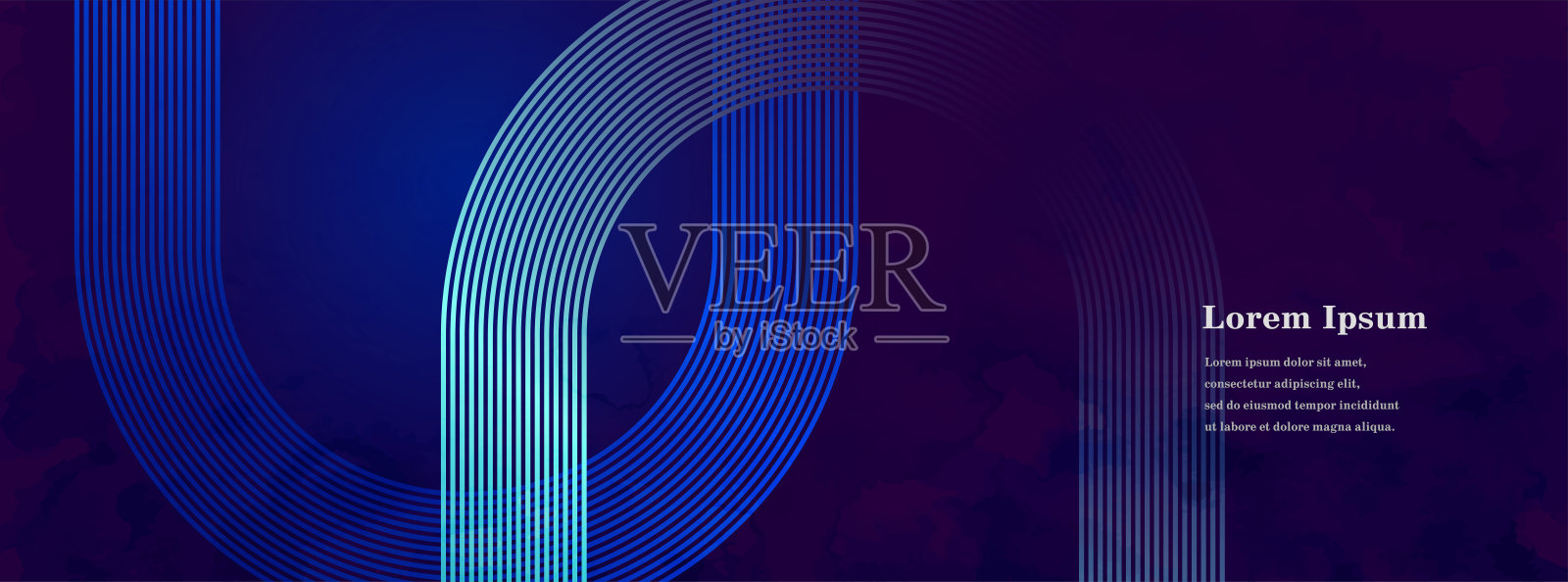 抽象的蓝色条纹线条，几何圆形背景，未来科技，复古风格的概念插画图片素材