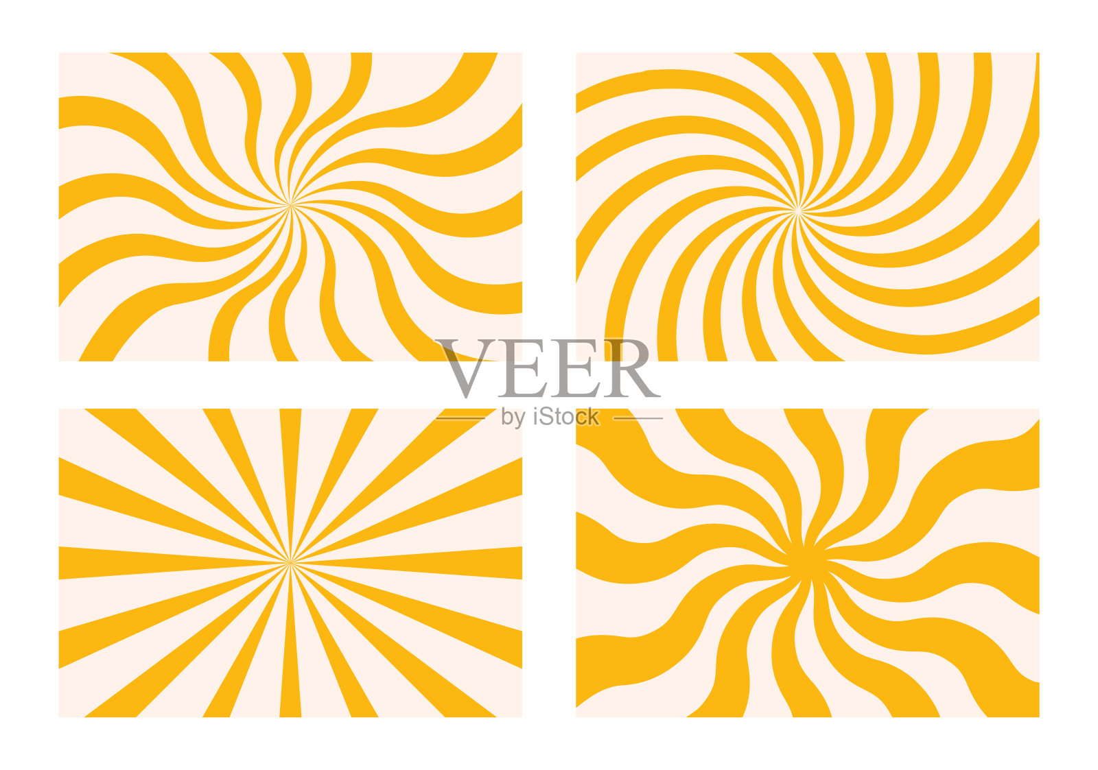 旧的groovy背景设置。带有弯曲条纹的嬉皮背景。Y2k审美。复古的迷幻矢量插图。带有彩色光线的抽象图案。黄色的扭曲图案插画图片素材