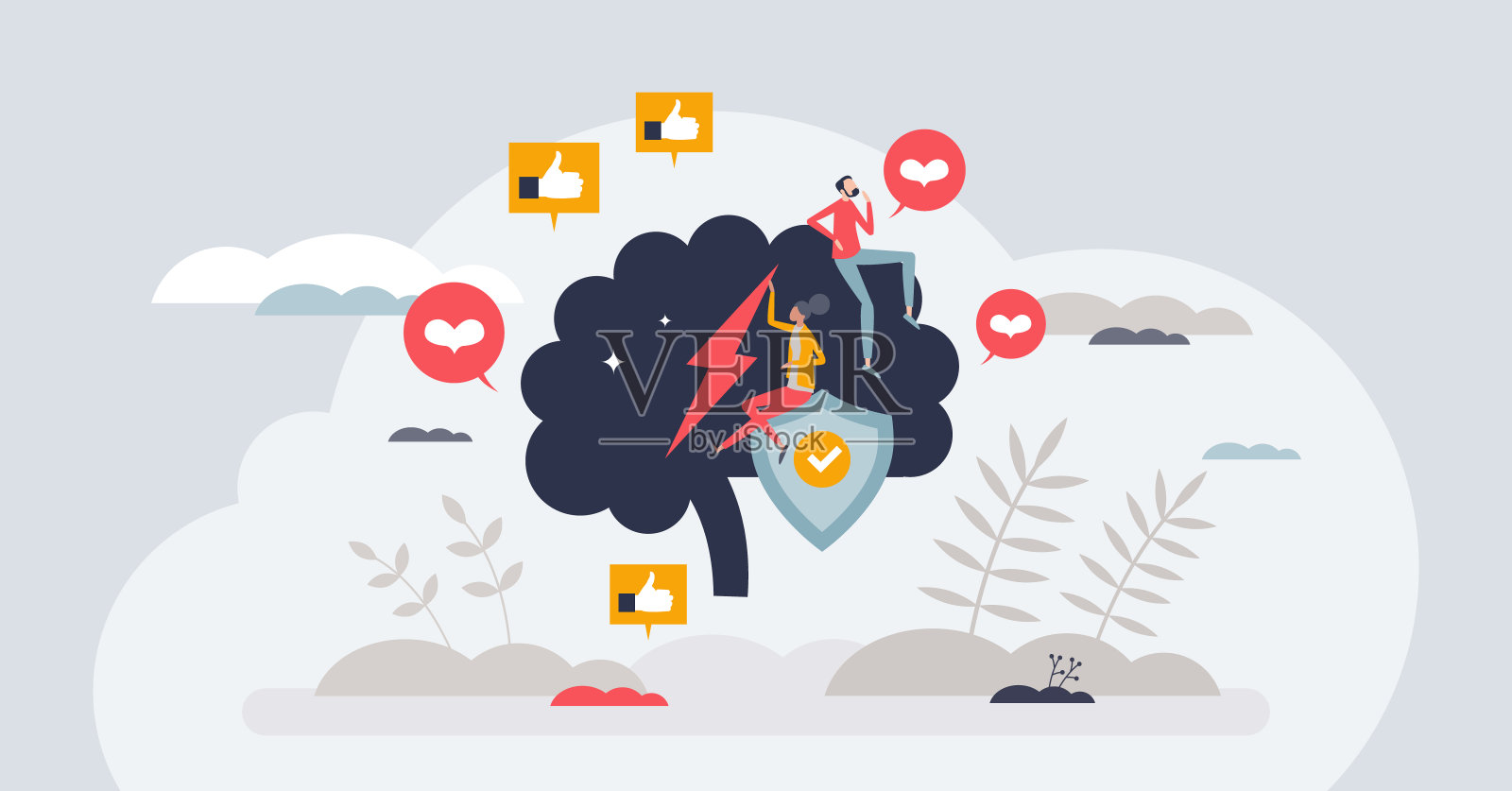 压力管理和心理挫折保护小人的概念插画图片素材