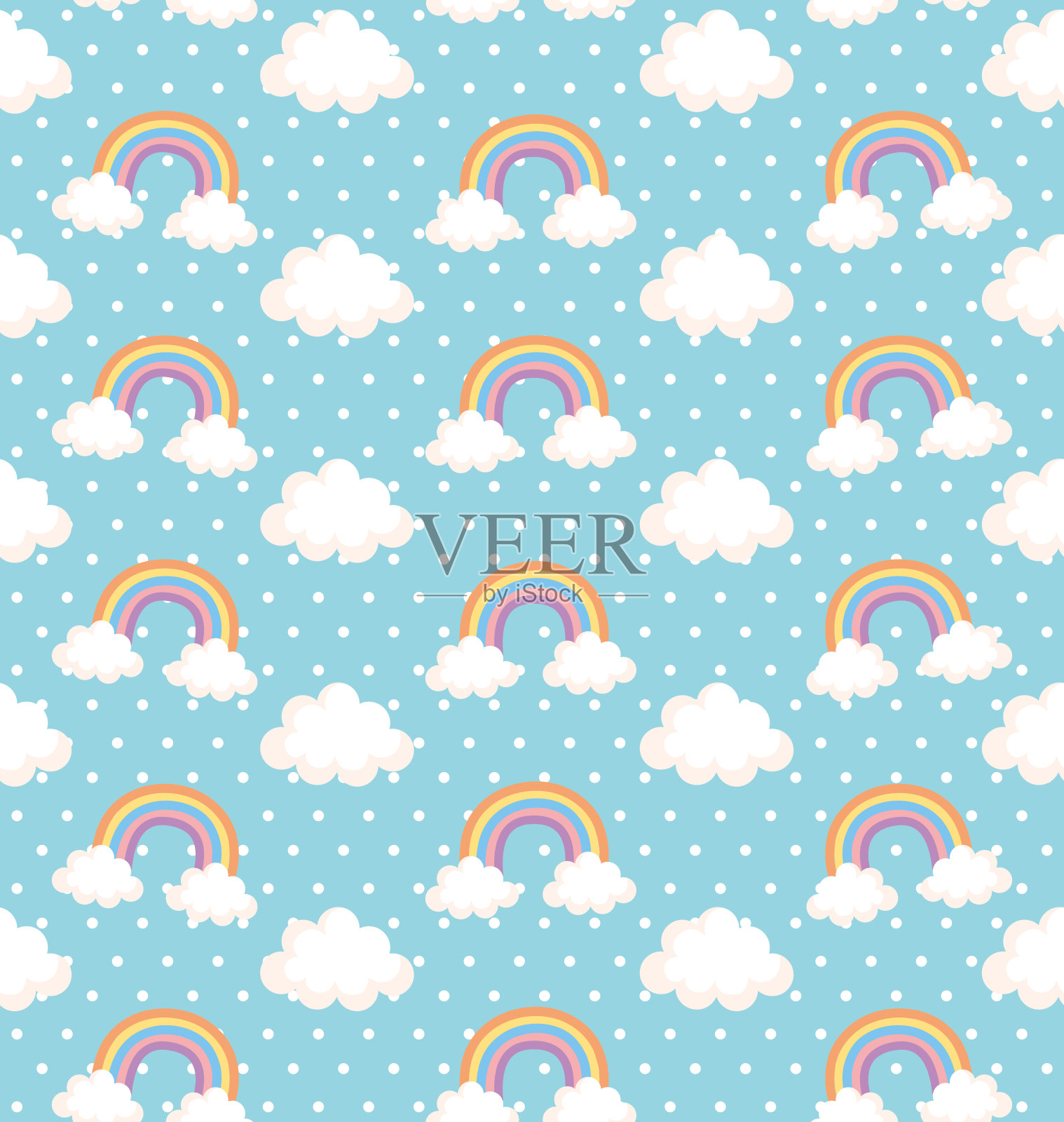 彩虹和云彩柔和的图案插画图片素材