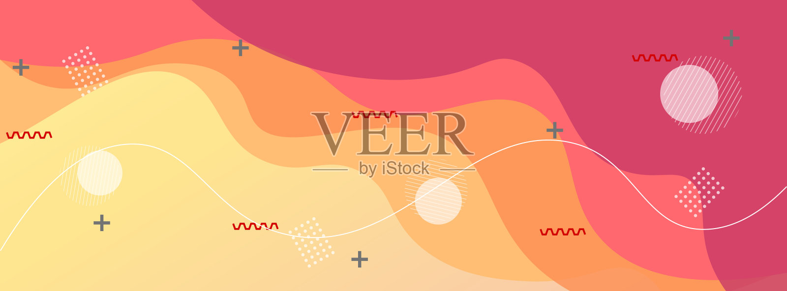 现代抽象背景与橙色，粉红色，黄色流体形状在黄色的背景，为海报。横幅，网页设计，标题，封面，广告牌，宣传册，社交媒体，登陆页插画图片素材