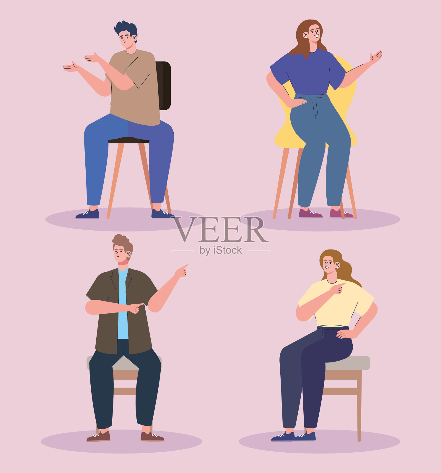 四个人坐在椅子上插画图片素材