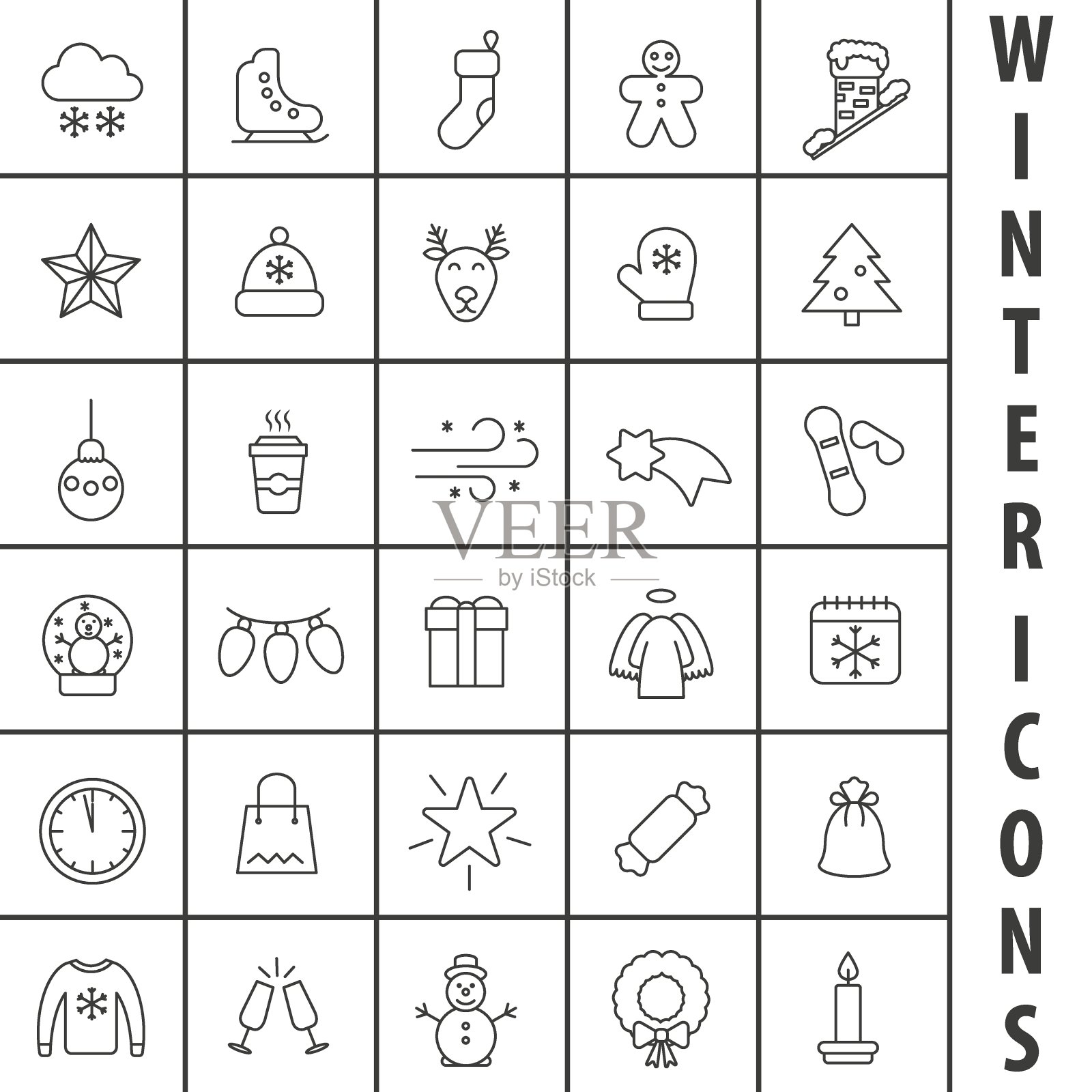 冬天的图标。圣诞和新年图标。一套圣诞图标。细线图标。插画图片素材