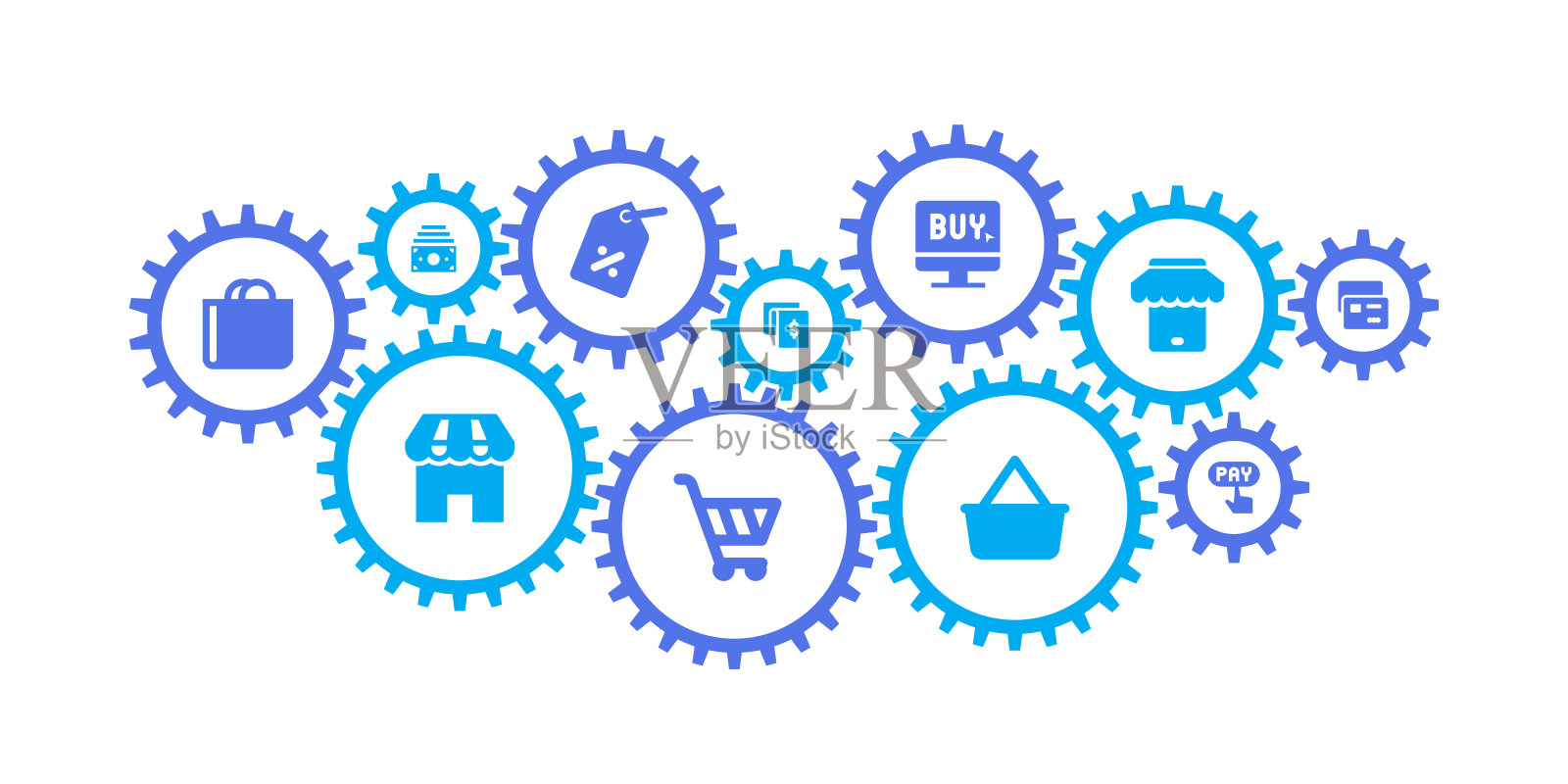 齿轮机构和购物图标插画图片素材