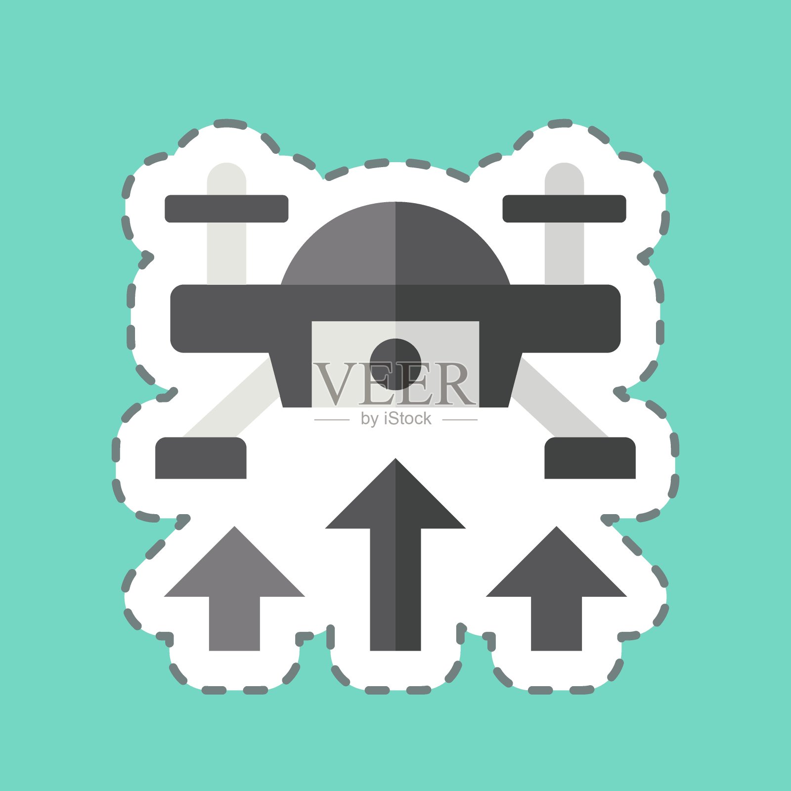 贴纸线剪飞起来。与无人机符号有关。简单设计图解1插画图片素材