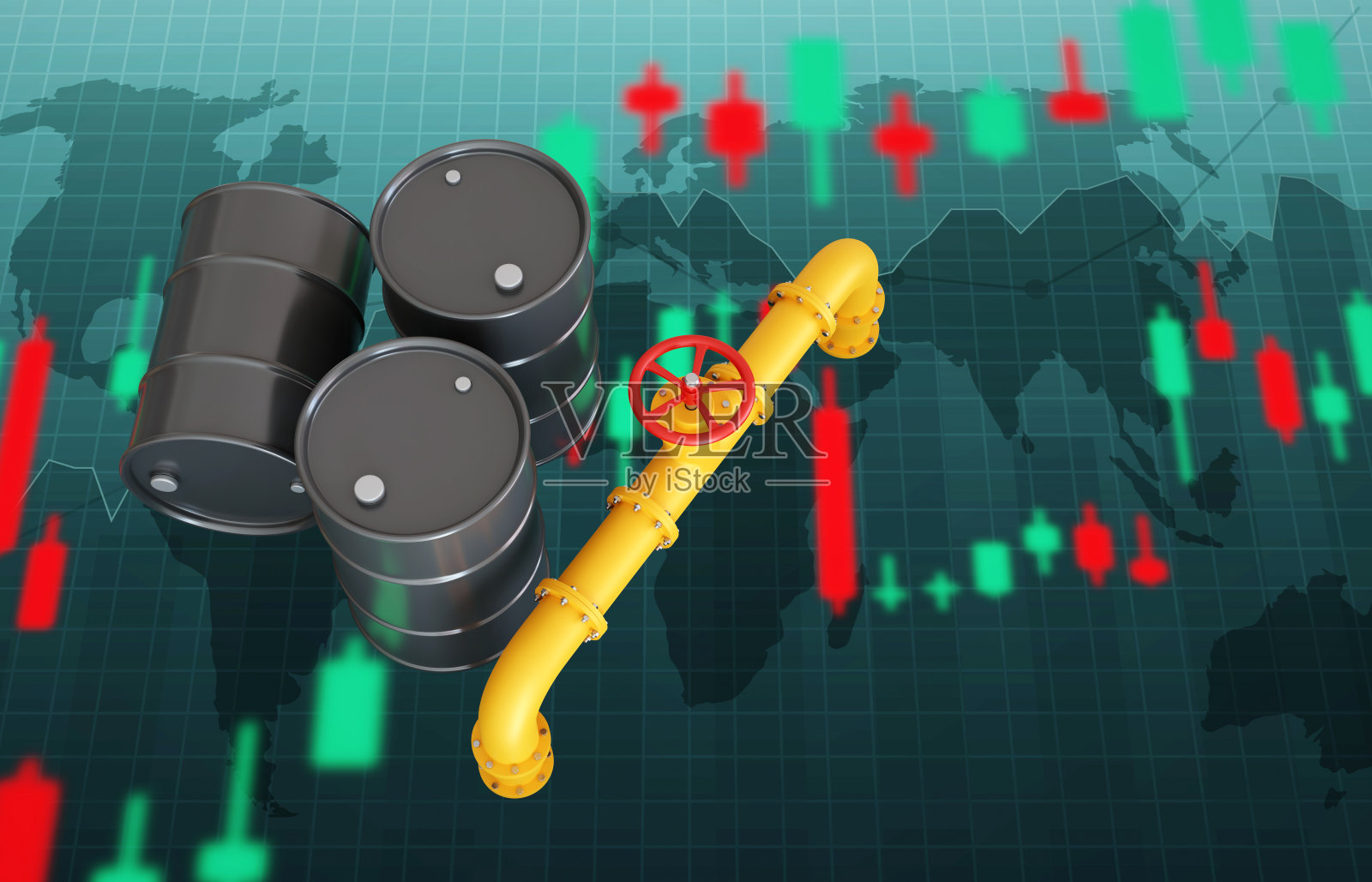 石油桶与天然气管道的增长条形图背景。油价上涨概念照片摄影图片