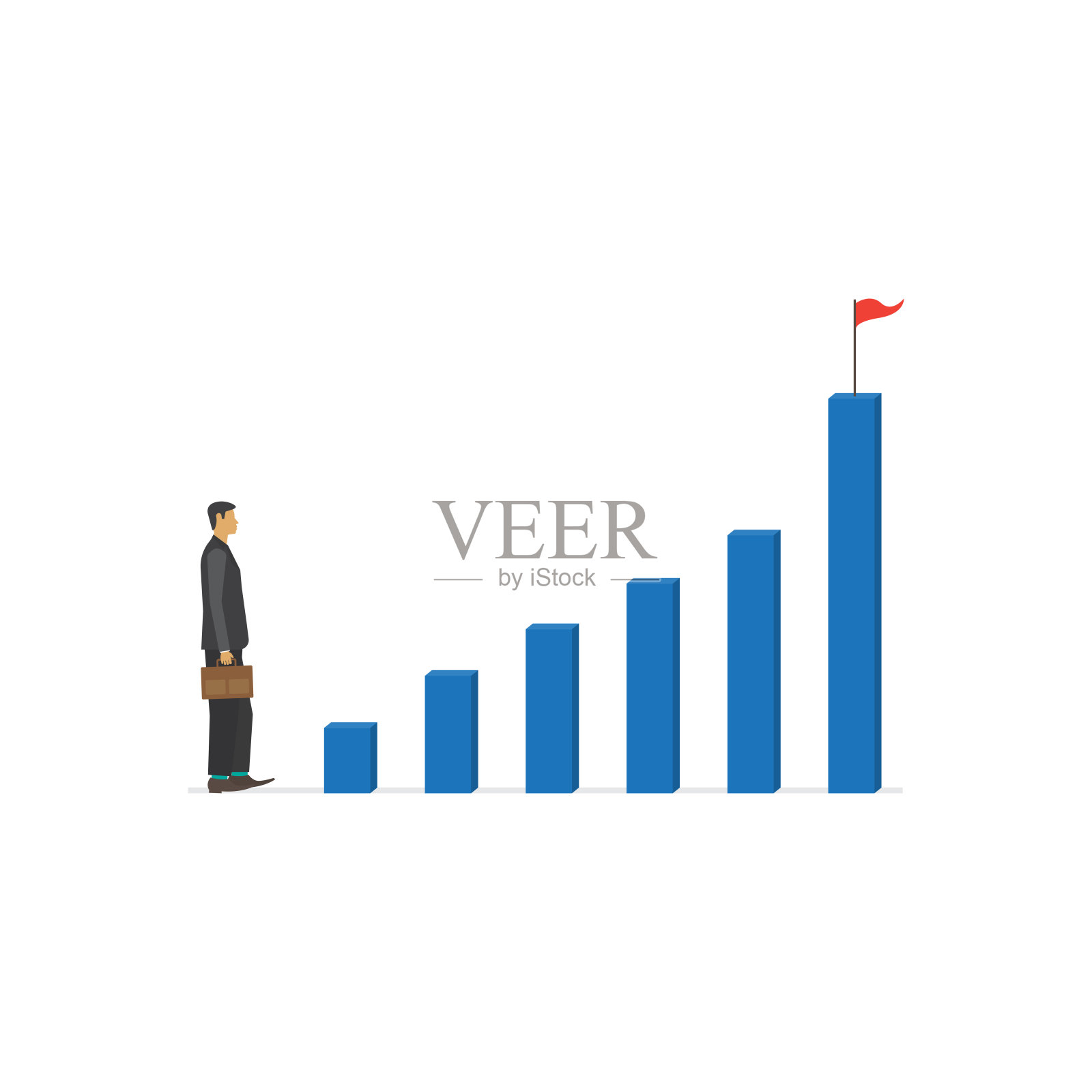 商人拿着袋子在前面的增长图表和目标白色背景插画图片素材