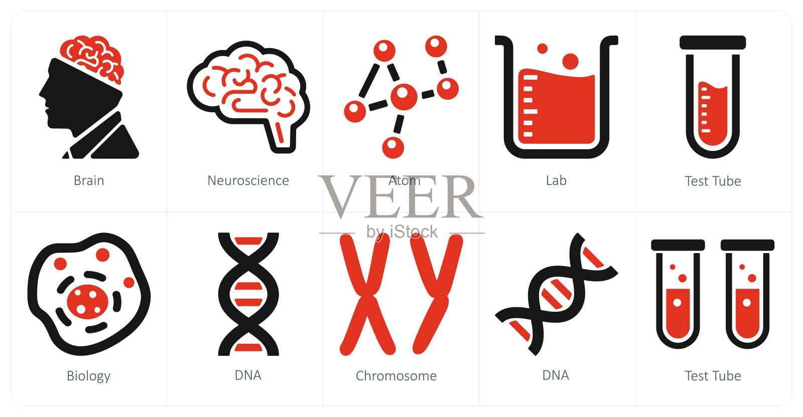 一套10个科学和实验图标作为化学类，科学类，公式科学插画图片素材
