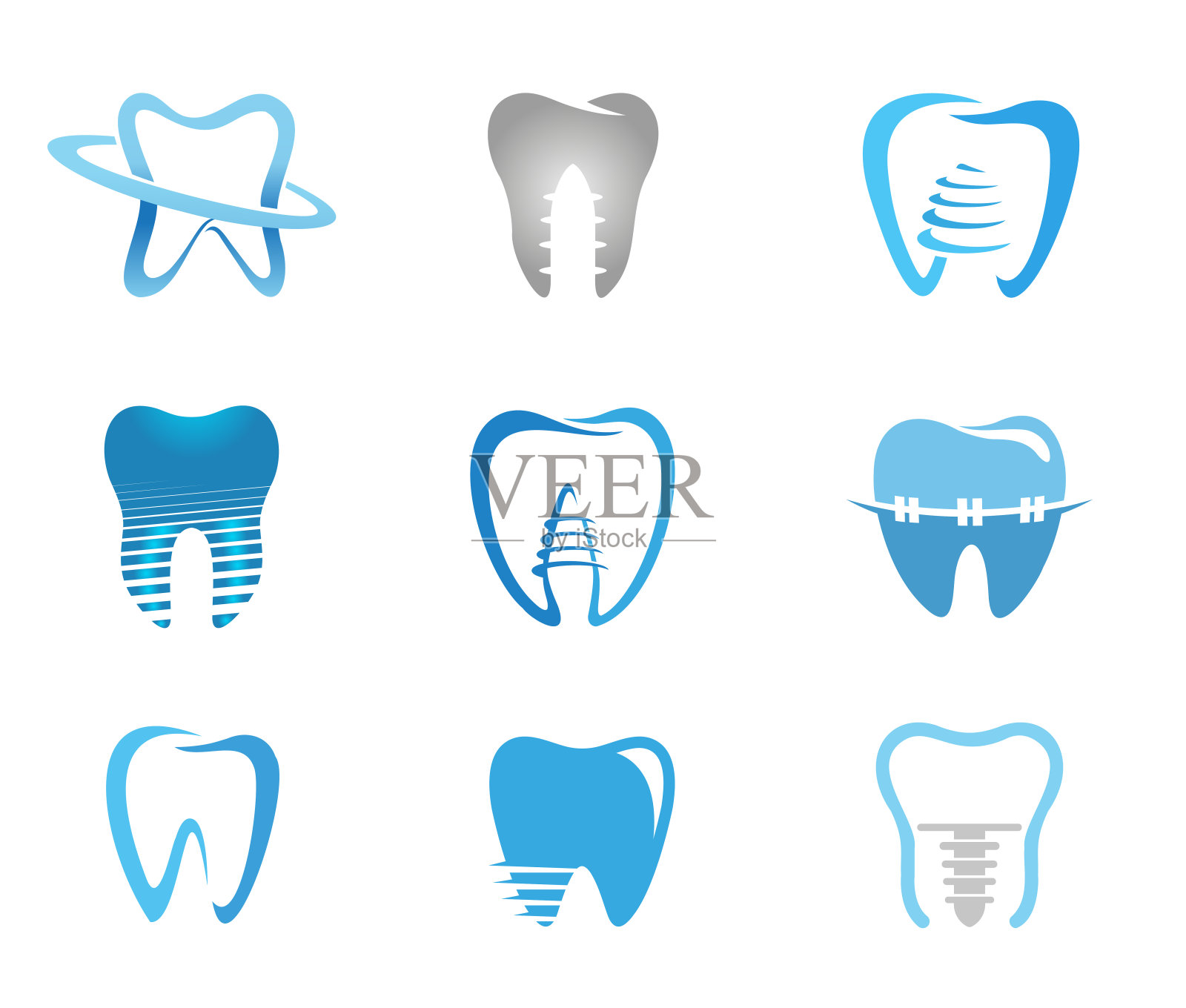 创意牙科种植集集合标志矢量图标设计符号说明插画图片素材