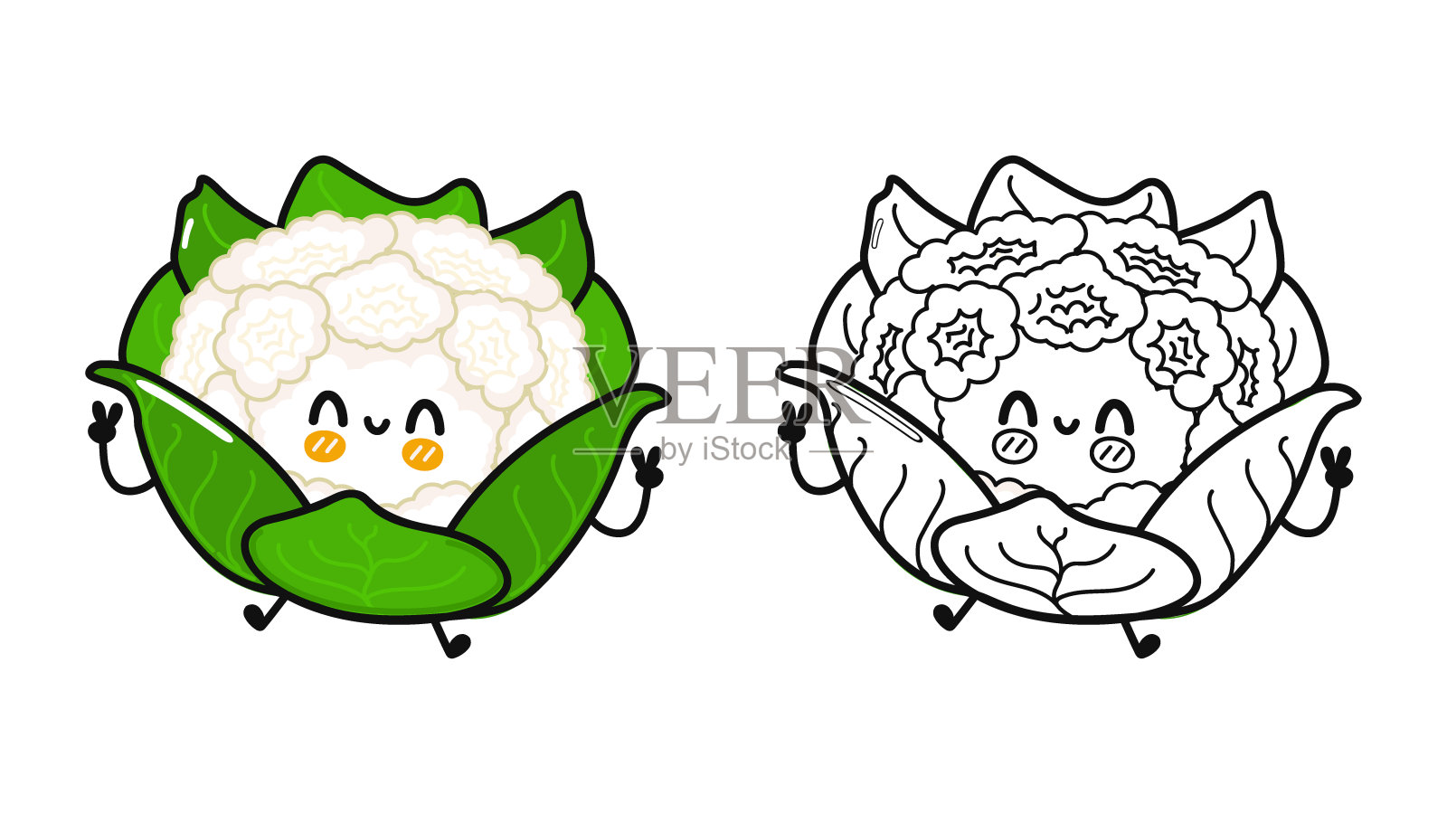 菜花人物白菜。为涂色书勾勒卡通插图插画图片素材