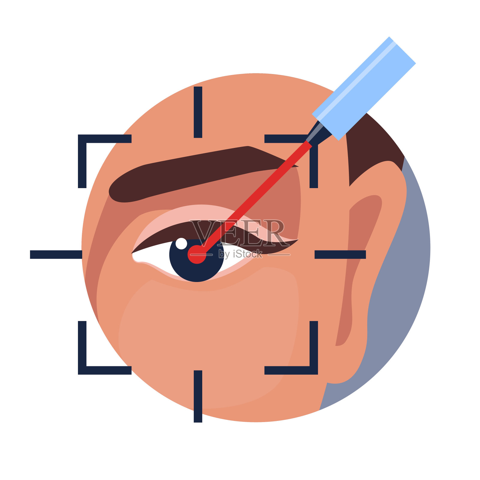 眼部激光手术，眼科激光治疗图标，视力医学矫正。眼部激光手术行图标用于角膜疾病或视网膜近视手术，屈光视力矫正。插画图片素材