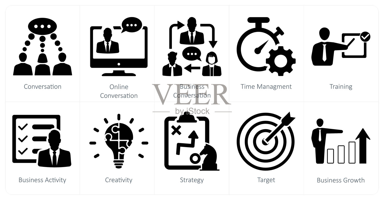 一套10个混合图标作为对话，在线对话，商务对话插画图片素材