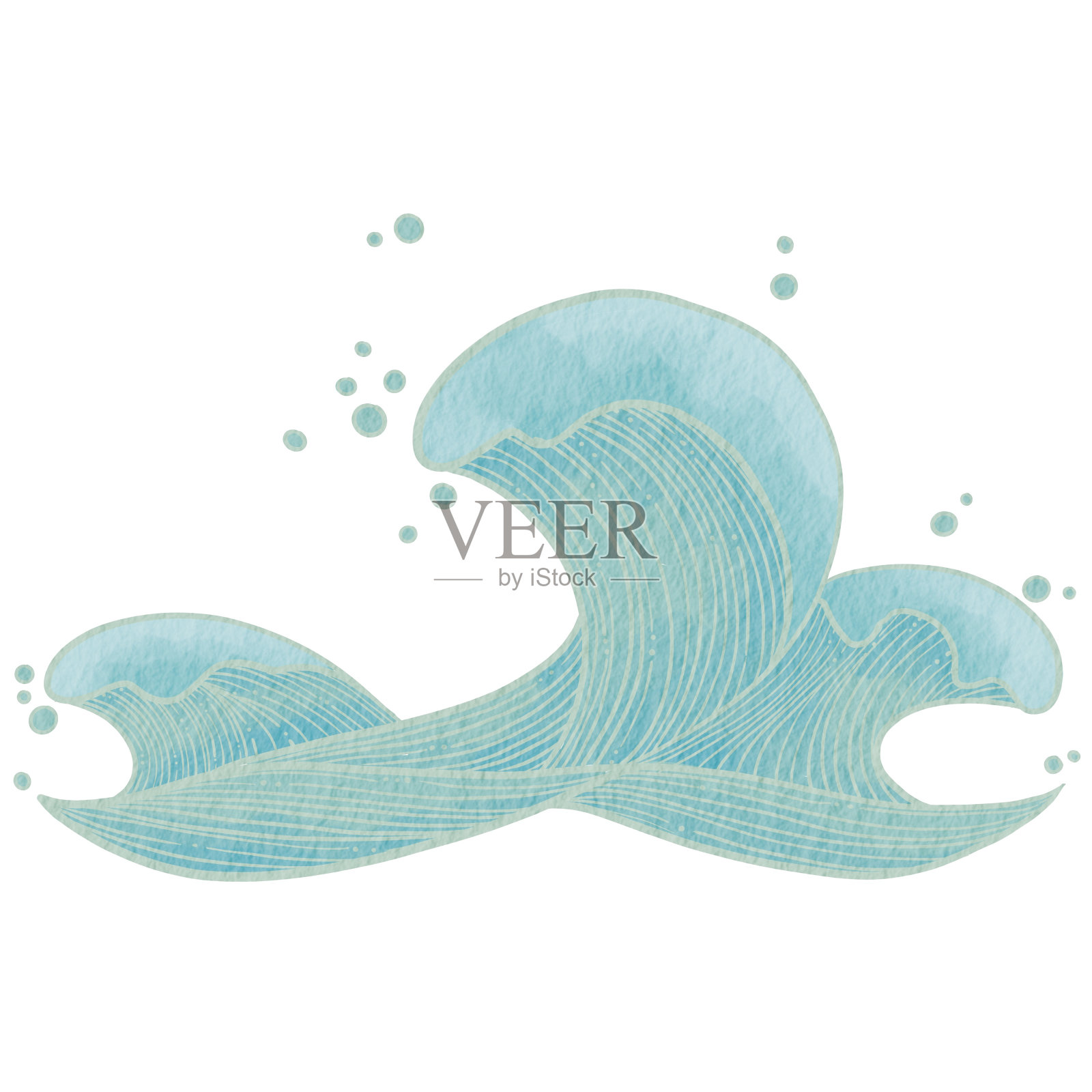 抽象的海洋波浪东方艺术绘画插图装饰对航海，沿海生活和水生的概念。插画图片素材