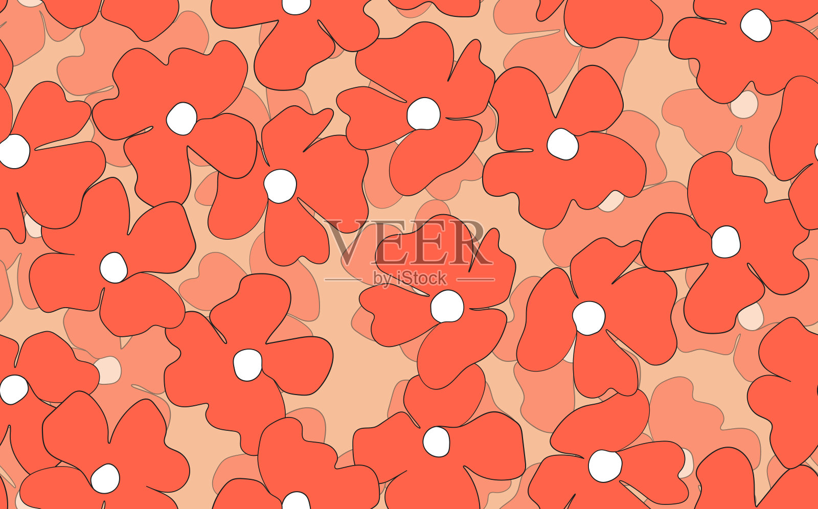 花卉无缝手绘彩色花。可爱的夏日背景。现代花卉构图。时尚矢量股票插图壁纸，海报，卡片，织物，纺织品插画图片素材