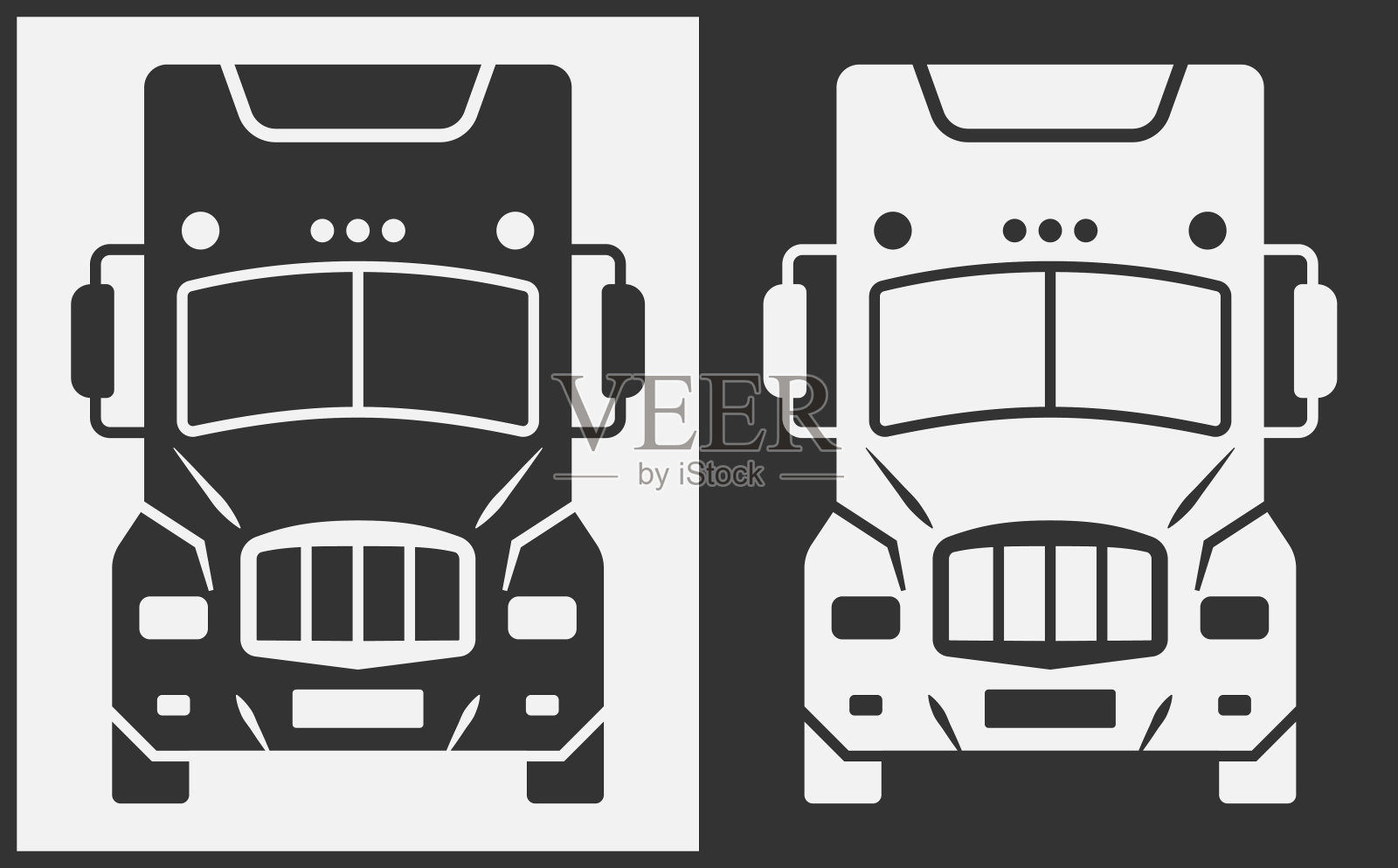 卡车图标前视图。白色背景上的黑色。矢量插图。插画图片素材